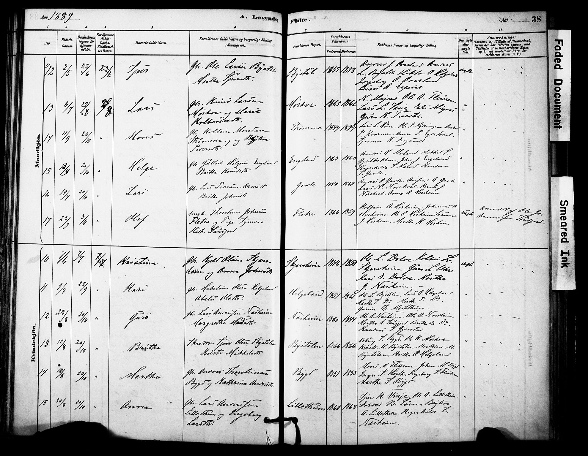 Vossestrand Sokneprestembete, AV/SAB-A-79101/H/Haa: Parish register (official) no. C 1, 1878-1903, p. 38