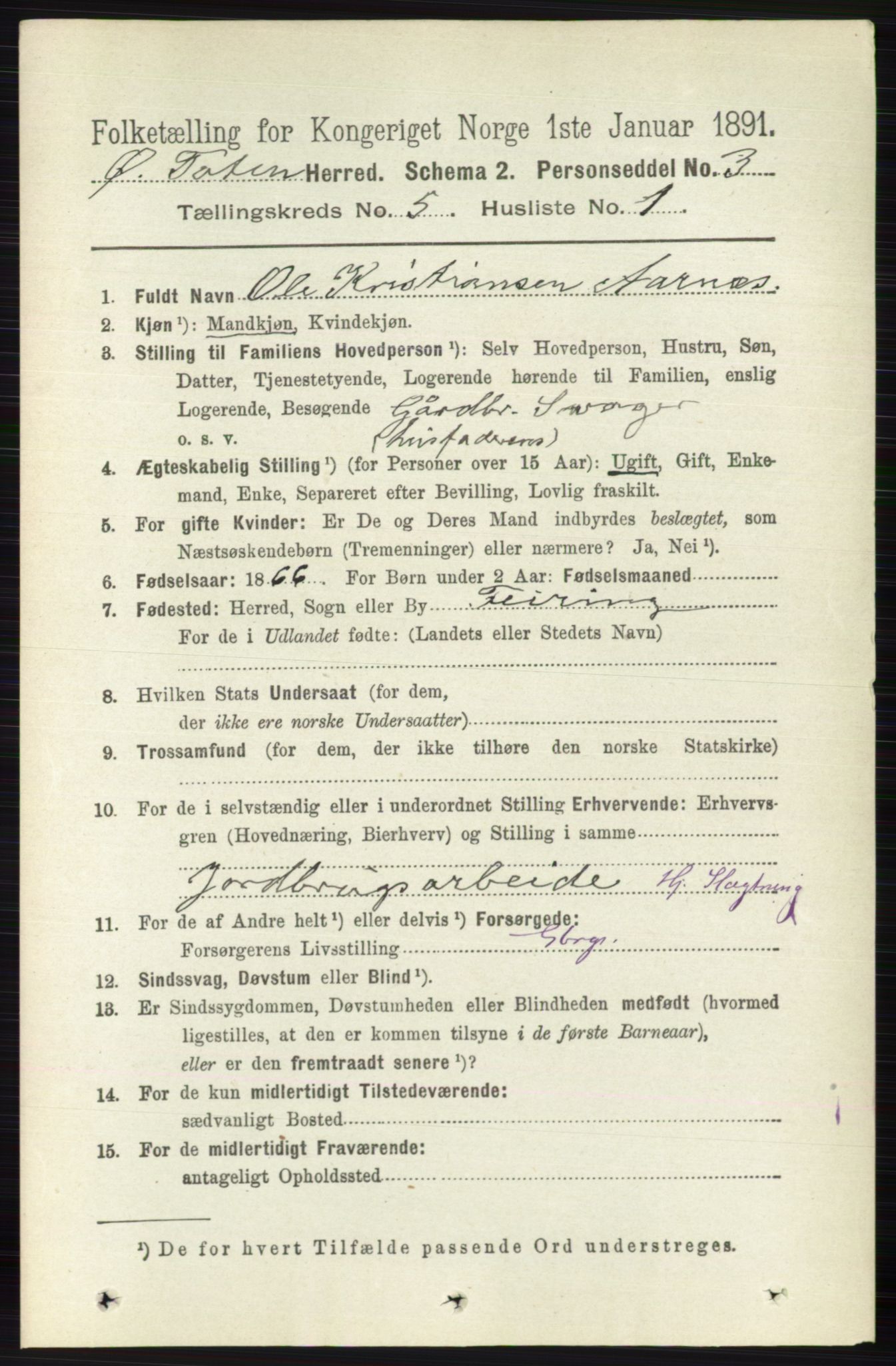 RA, 1891 census for 0528 Østre Toten, 1891, p. 3182