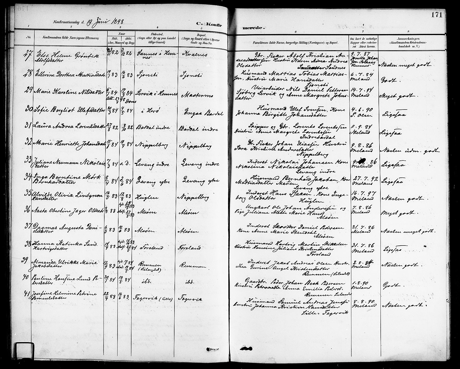 Ministerialprotokoller, klokkerbøker og fødselsregistre - Nordland, AV/SAT-A-1459/838/L0559: Parish register (copy) no. 838C06, 1893-1910, p. 171