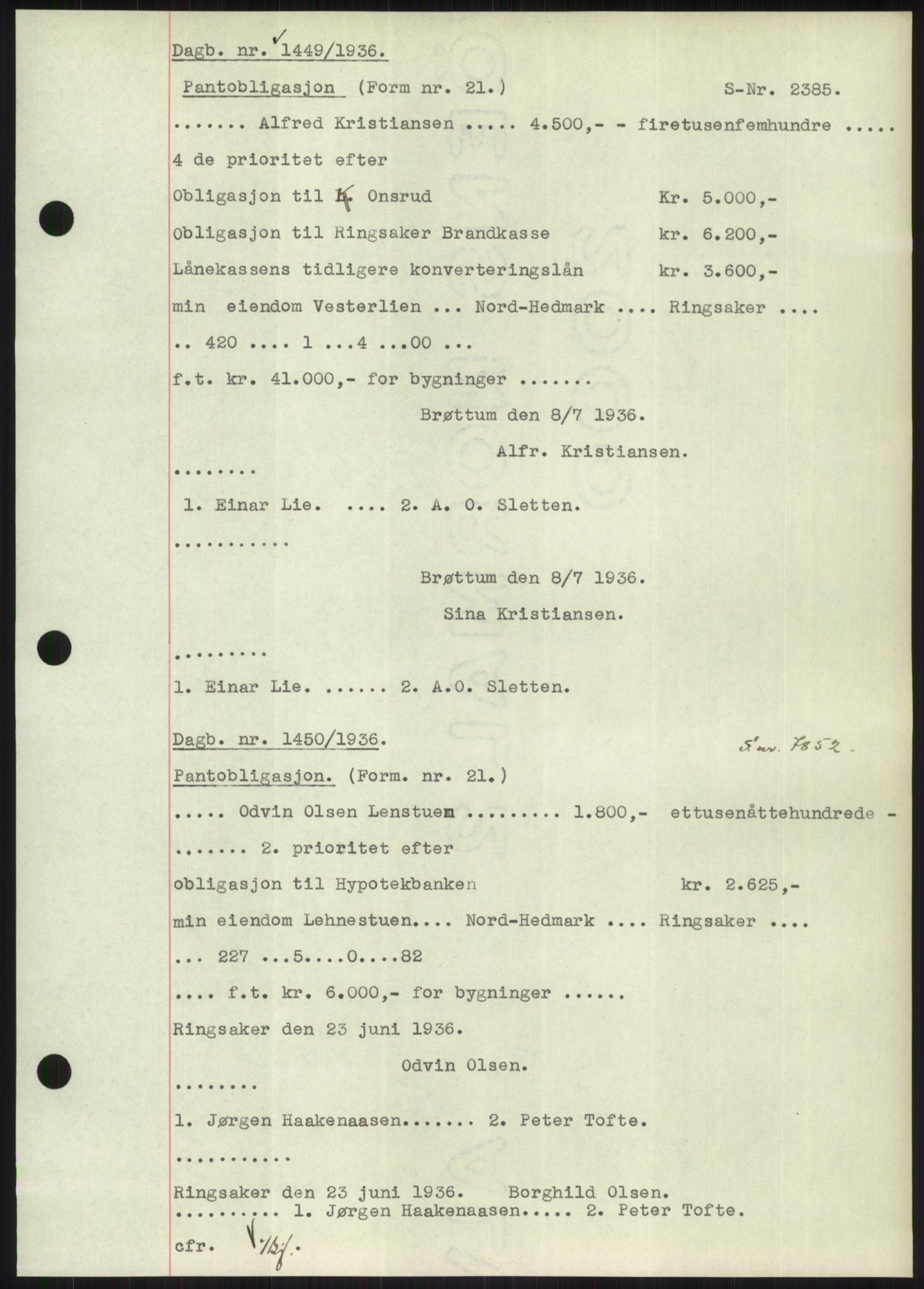 Nord-Hedmark sorenskriveri, AV/SAH-TING-012/H/Hb/Hbf/L0001: Mortgage book no. B1, 1936-1936, Diary no: : 1449/1936