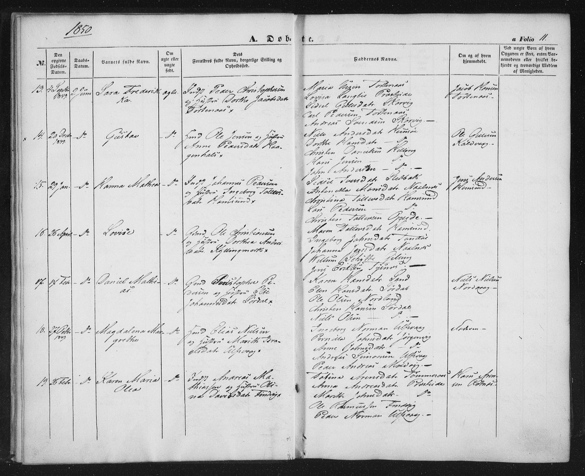 Ministerialprotokoller, klokkerbøker og fødselsregistre - Nordland, AV/SAT-A-1459/859/L0844: Parish register (official) no. 859A04, 1849-1862, p. 11
