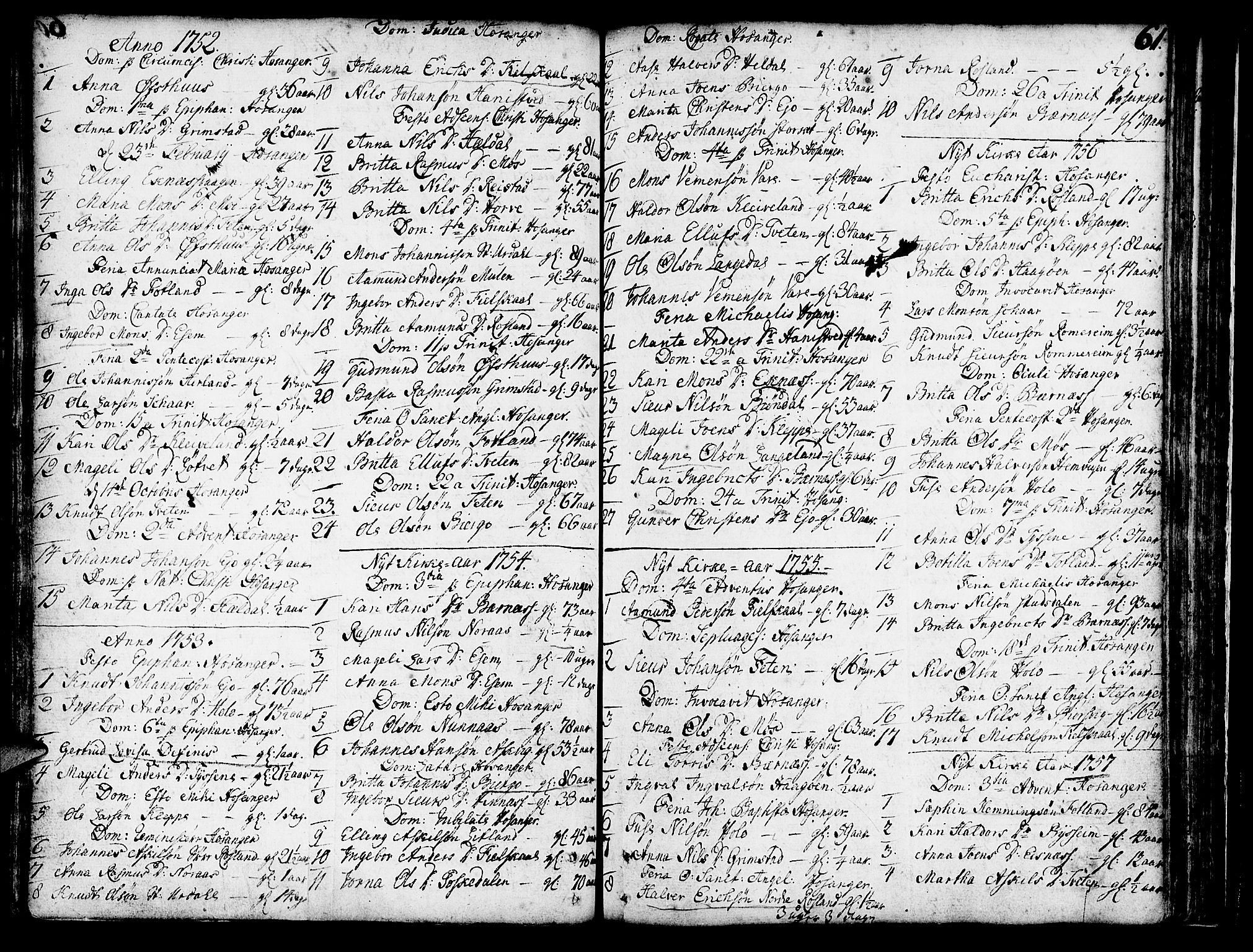 Hosanger sokneprestembete, AV/SAB-A-75801/H/Haa: Parish register (official) no. A 1 /1, 1750-1766, p. 61