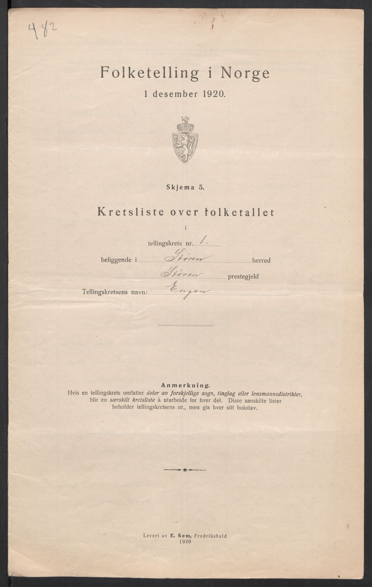 SAT, 1920 census for Støren, 1920, p. 8