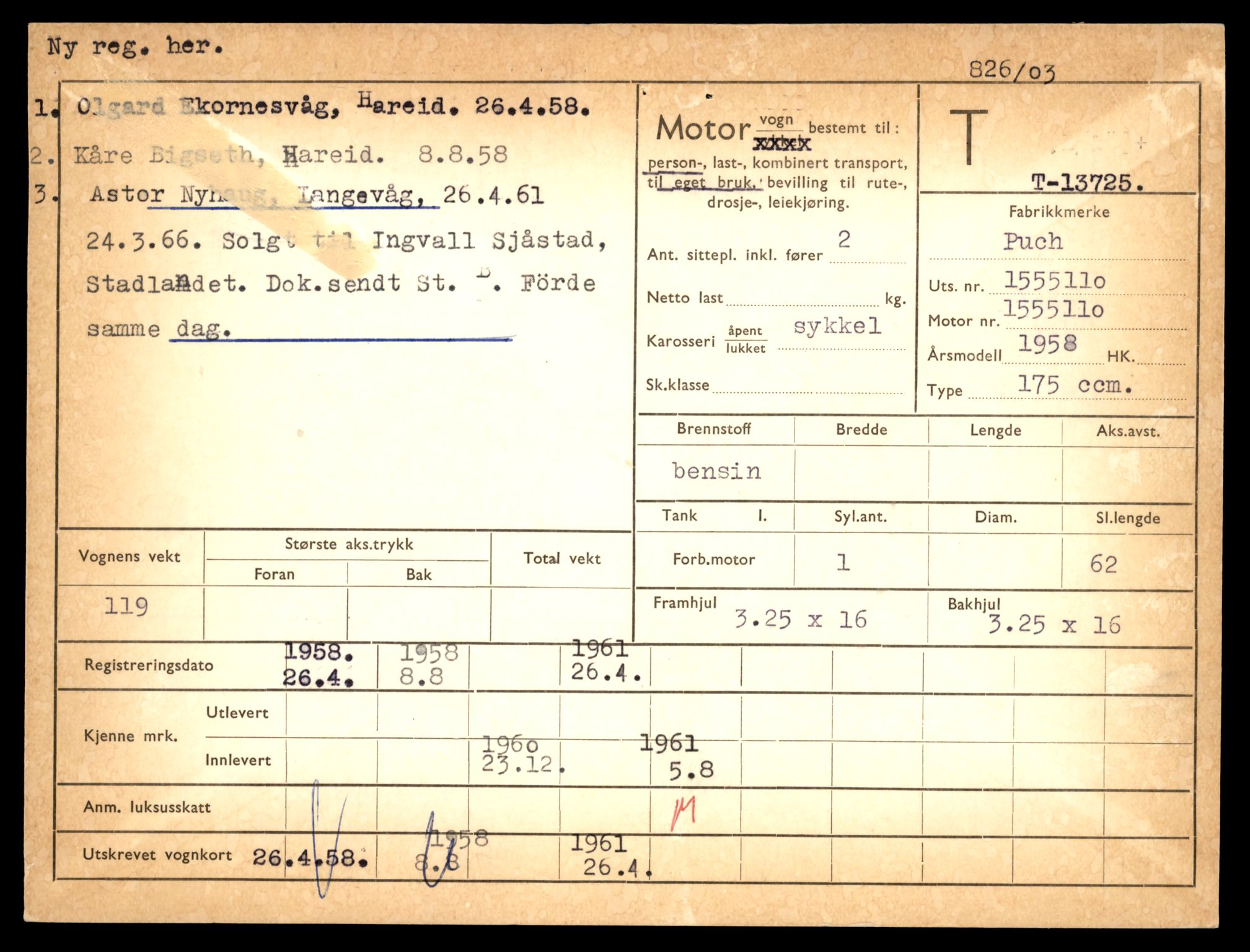 Møre og Romsdal vegkontor - Ålesund trafikkstasjon, AV/SAT-A-4099/F/Fe/L0041: Registreringskort for kjøretøy T 13710 - T 13905, 1927-1998, p. 237