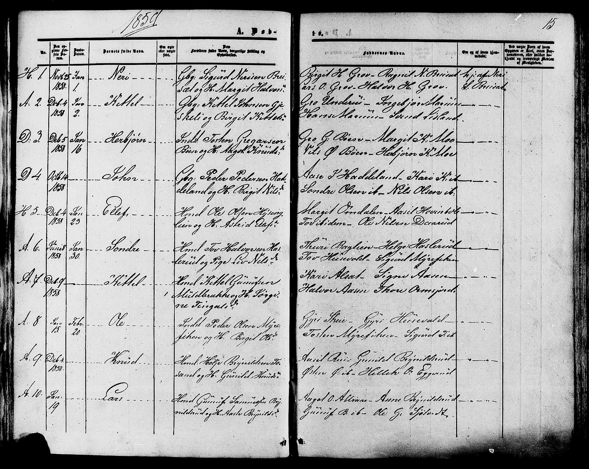 Tinn kirkebøker, AV/SAKO-A-308/F/Fa/L0006: Parish register (official) no. I 6, 1857-1878, p. 15