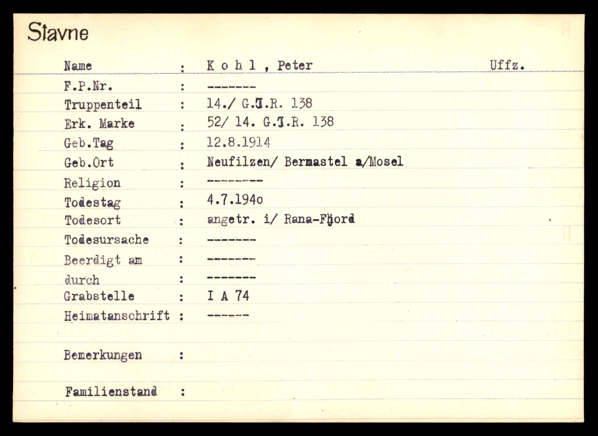 Distriktskontoret for krigsgraver, AV/SAT-A-5030/E/L0003: Kasett/kartotek over tysk Krigskirkegård Stavne, 1945, p. 709