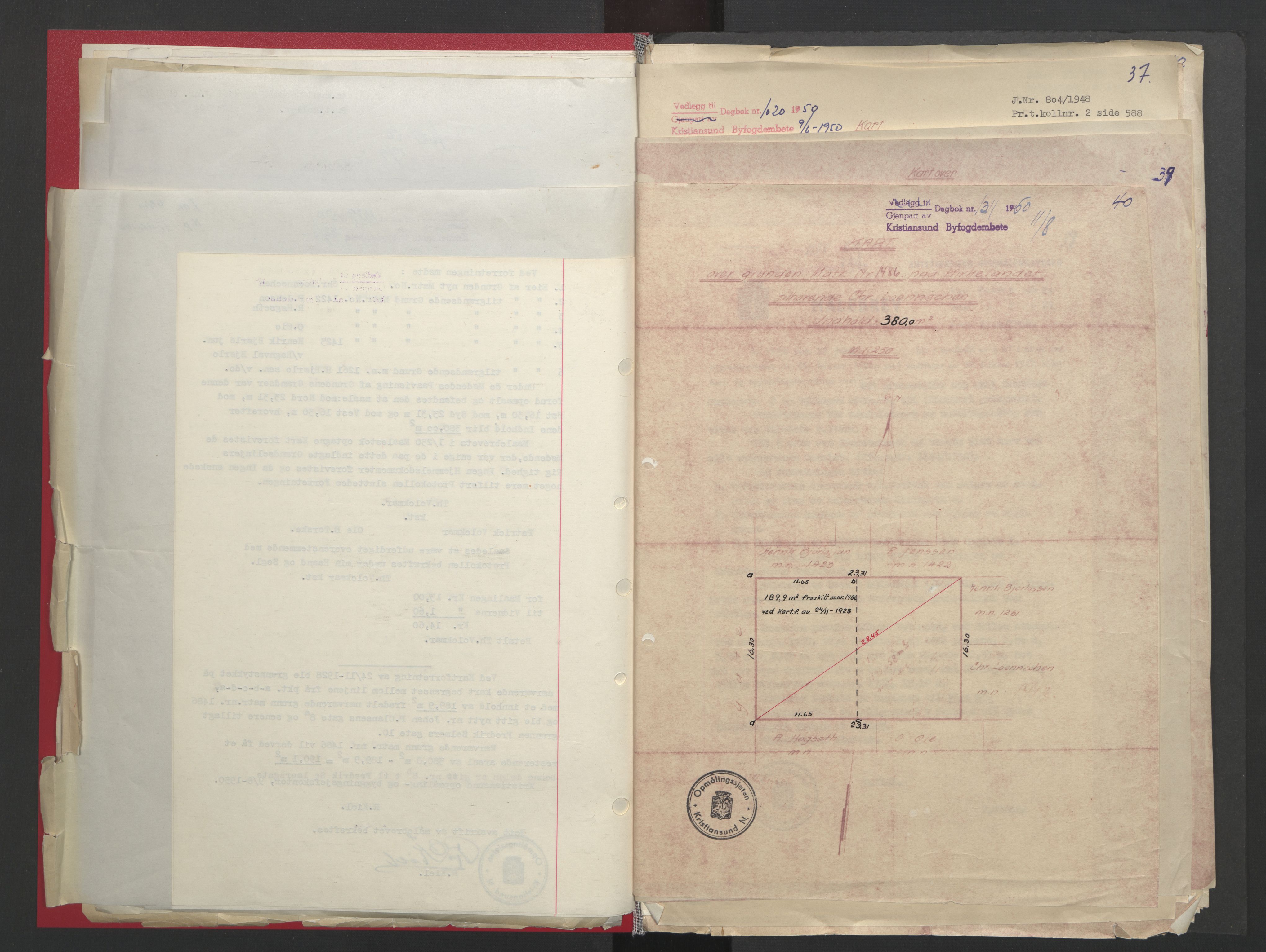 Kristiansund byfogd, AV/SAT-A-4587/A/27: Mortgage book no. 48, 1950-1950, Diary no: : 1311/1950
