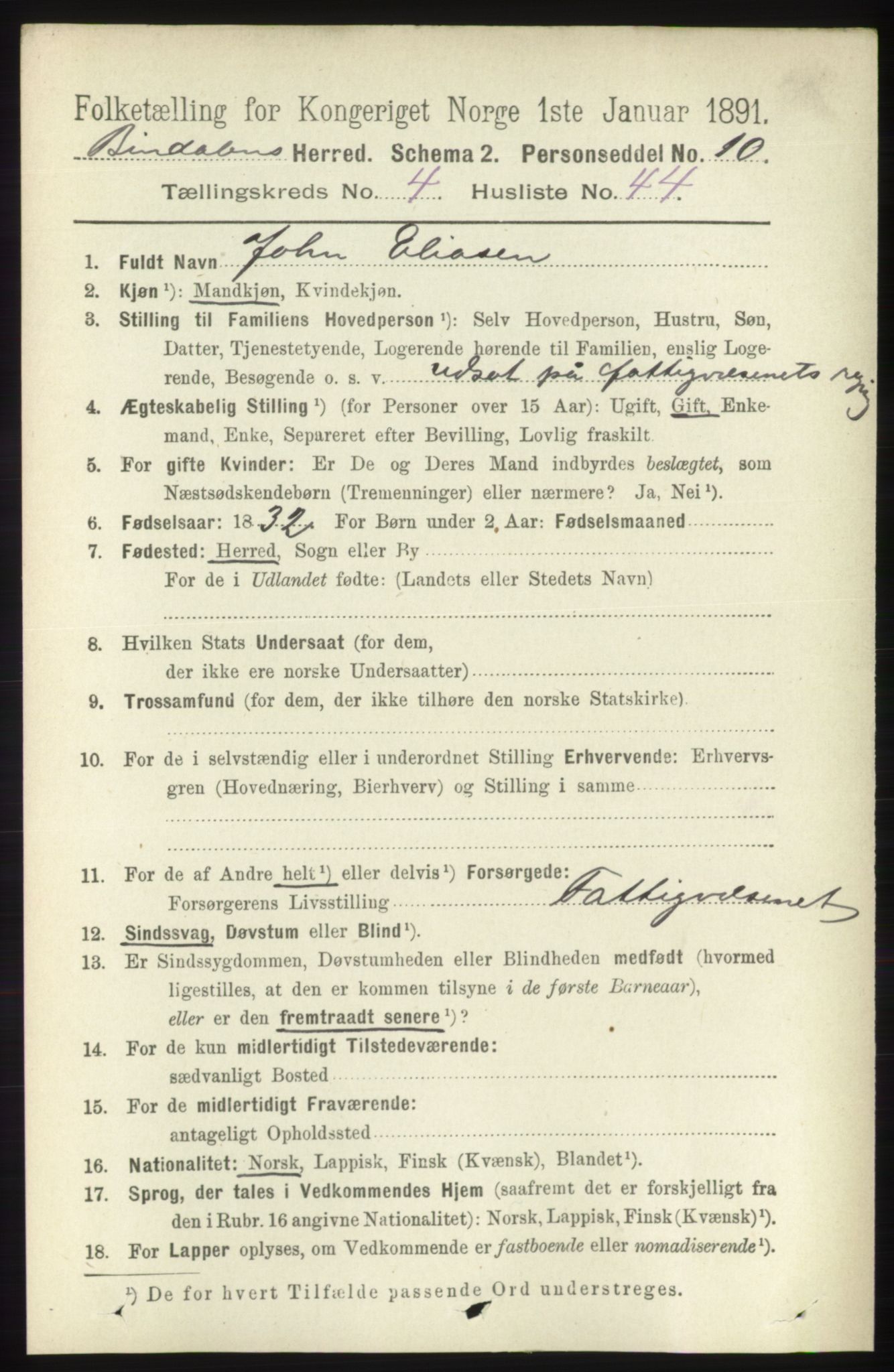 RA, 1891 census for 1811 Bindal, 1891, p. 1292