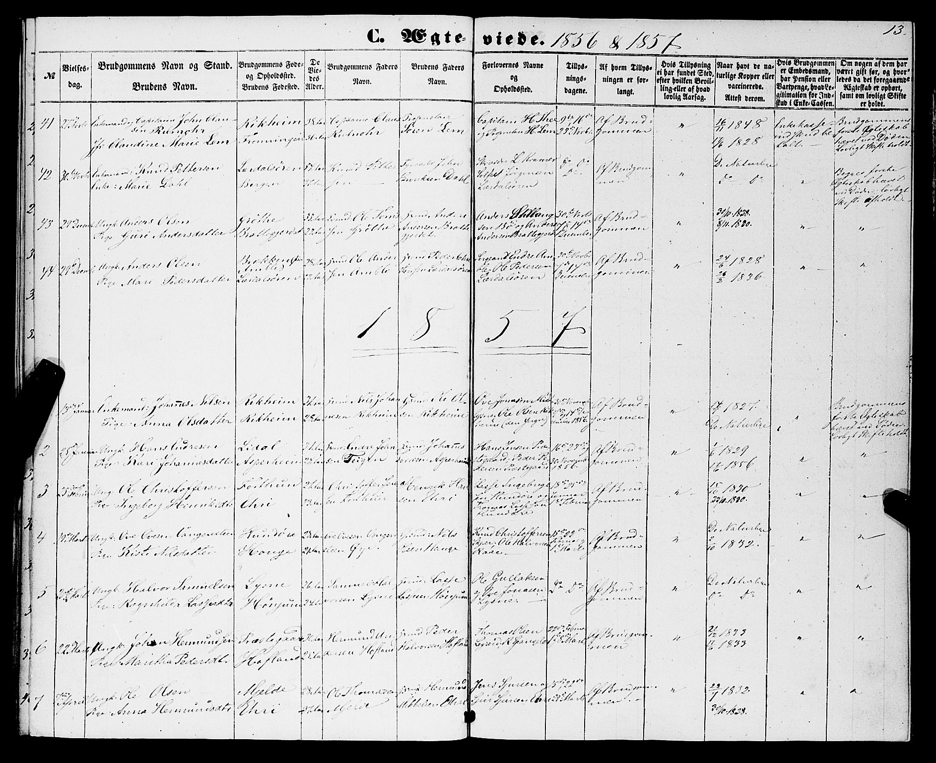 Lærdal sokneprestembete, AV/SAB-A-81201: Parish register (official) no. A 15, 1853-1877, p. 13