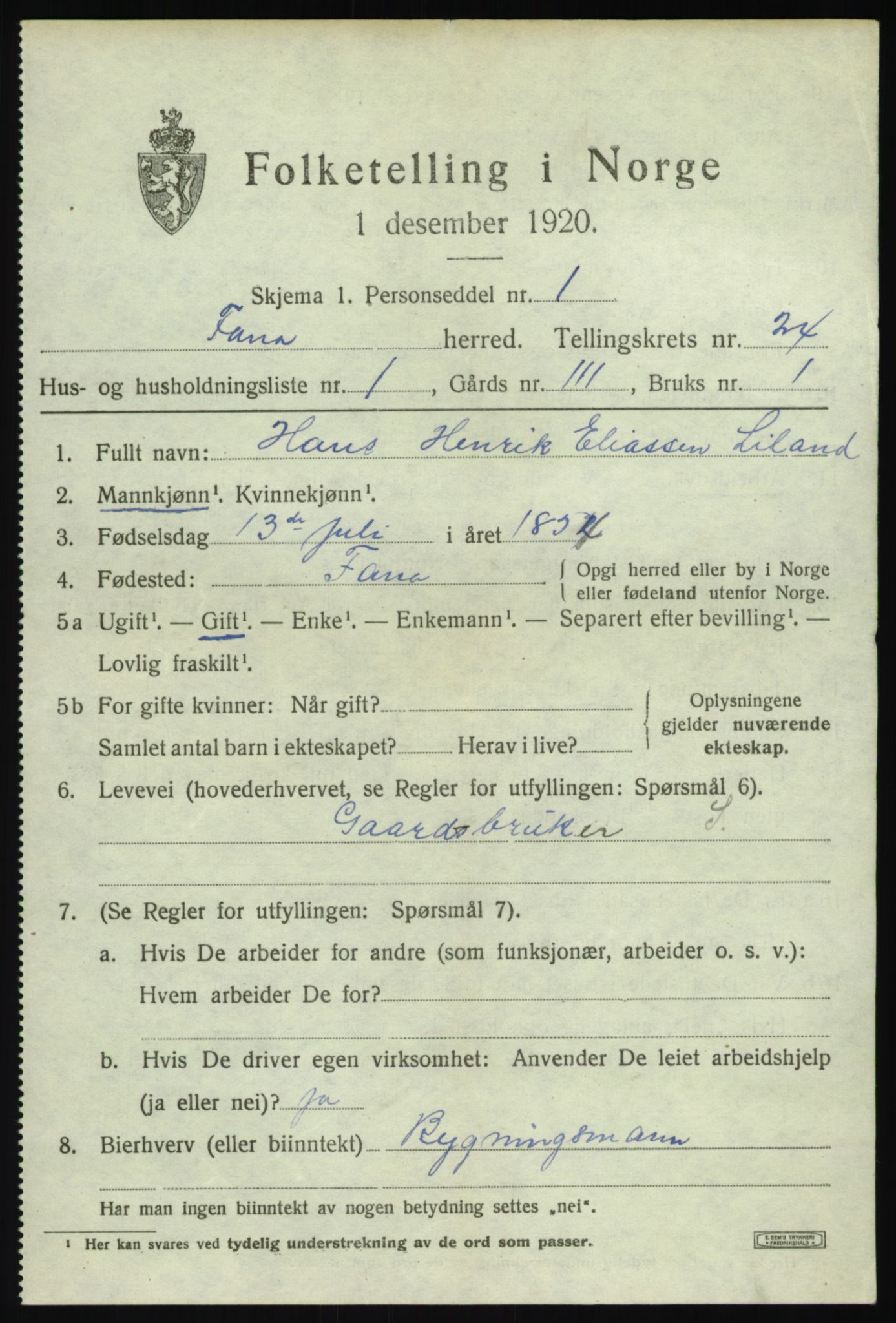 SAB, 1920 census for Fana, 1920, p. 27181