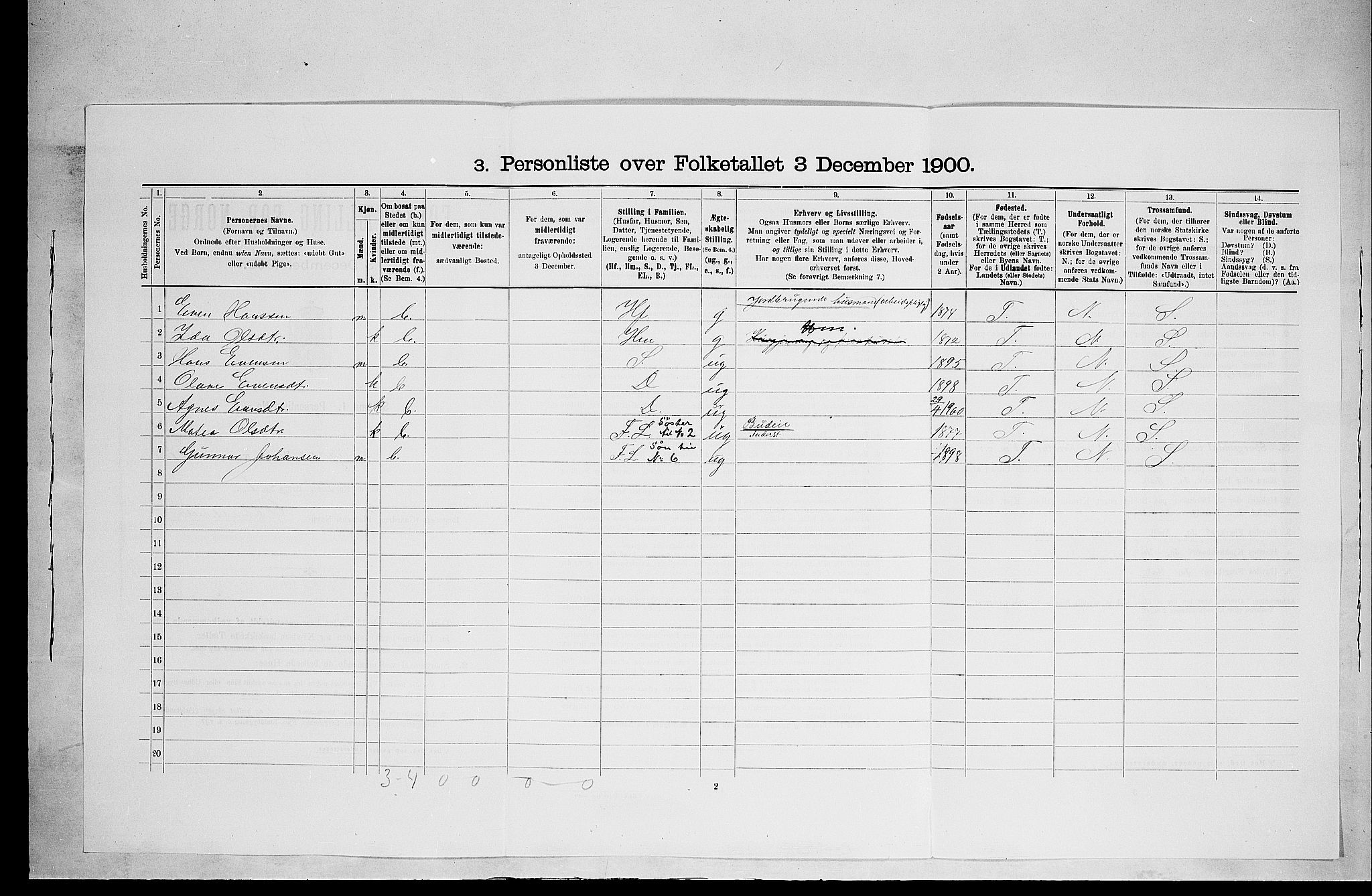 SAH, 1900 census for Ringsaker, 1900, p. 3015