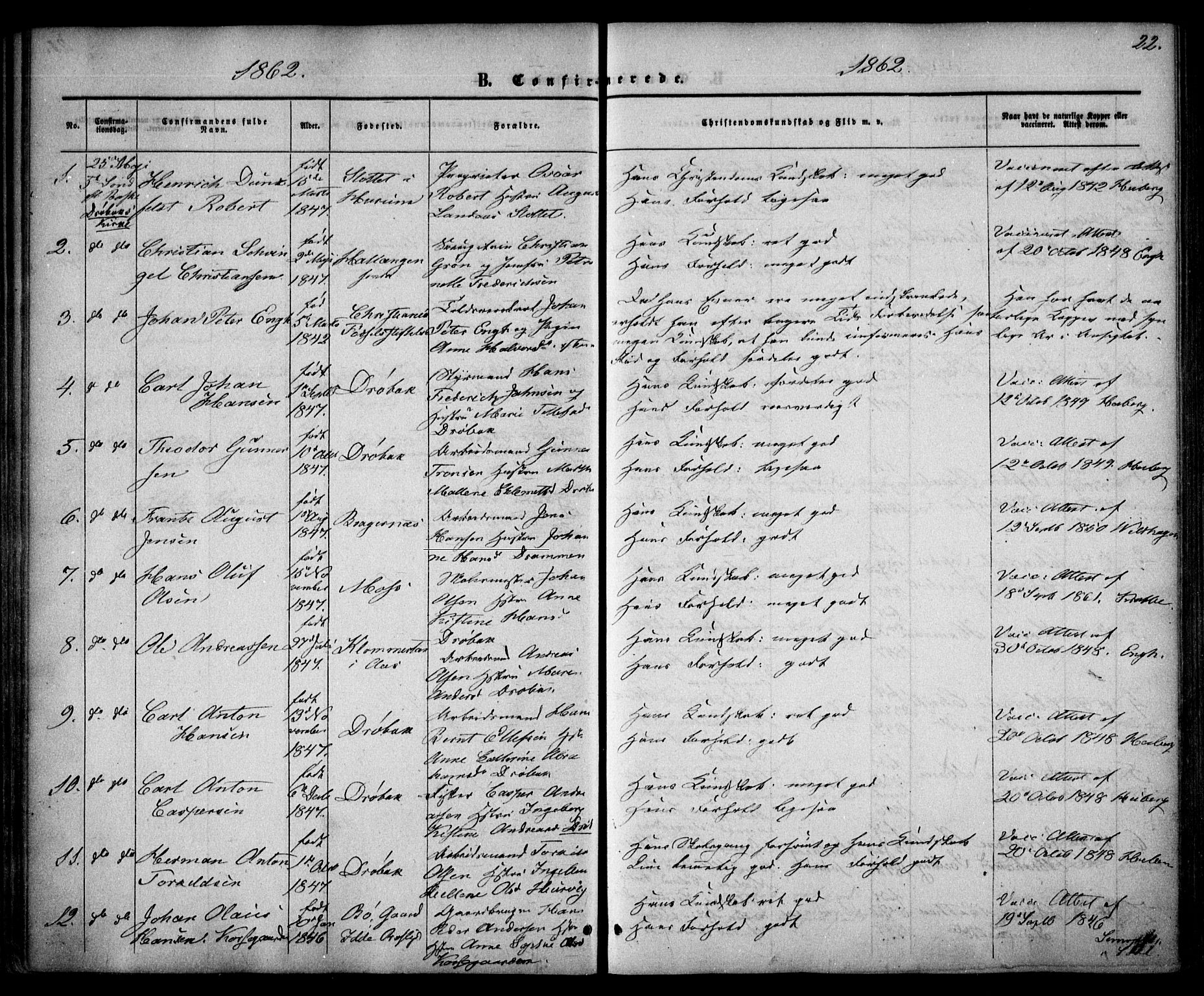 Drøbak prestekontor Kirkebøker, SAO/A-10142a/F/Fa/L0002: Parish register (official) no. I 2, 1858-1870, p. 22