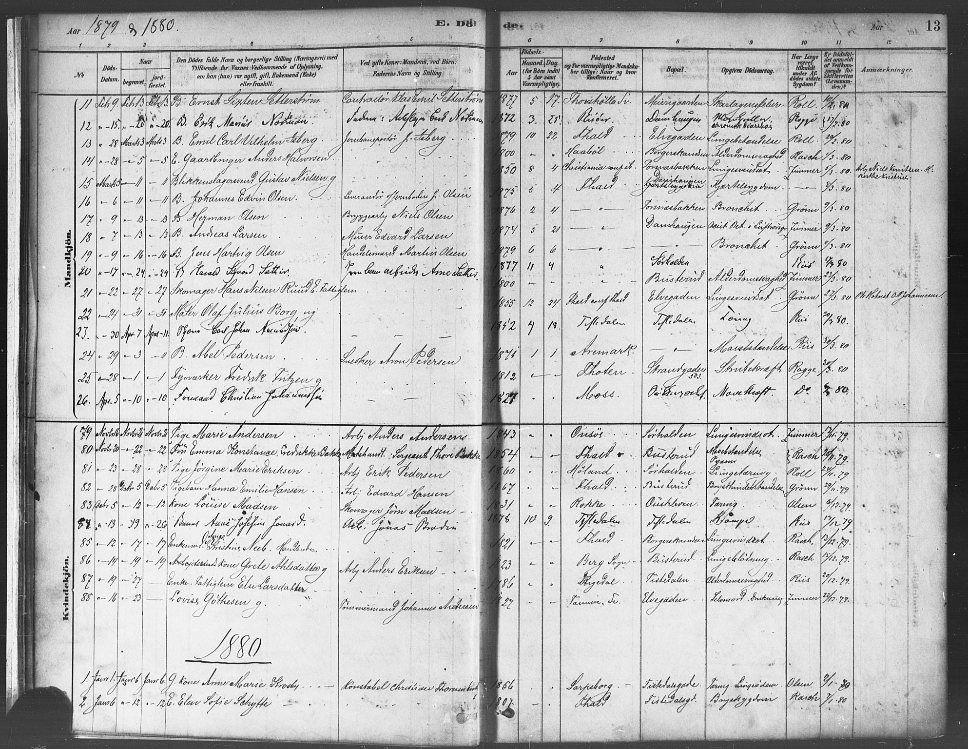 Halden prestekontor Kirkebøker, AV/SAO-A-10909/F/Fa/L0012: Parish register (official) no. I 12, 1878-1889, p. 13