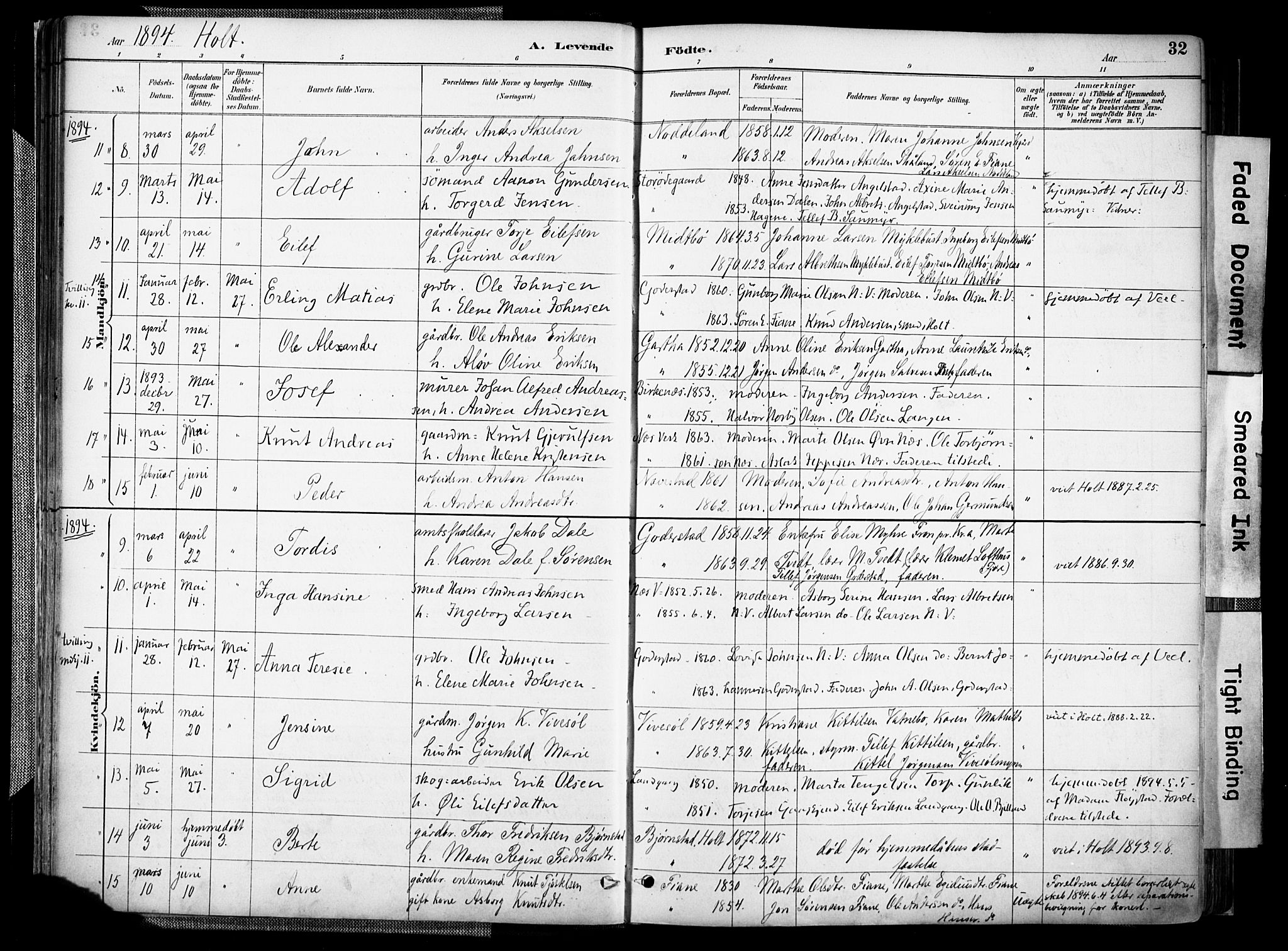 Holt sokneprestkontor, AV/SAK-1111-0021/F/Fa/L0012: Parish register (official) no. A 12, 1885-1907, p. 32