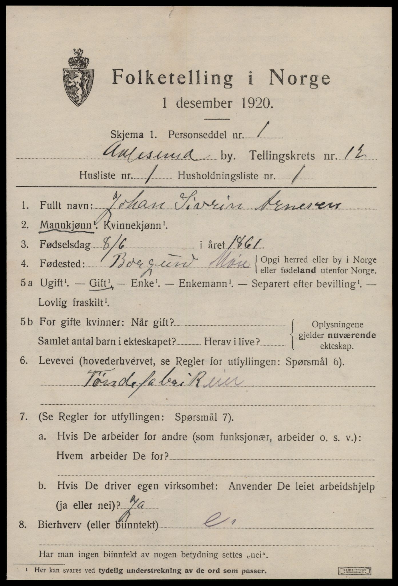 SAT, 1920 census for Ålesund, 1920, p. 26218