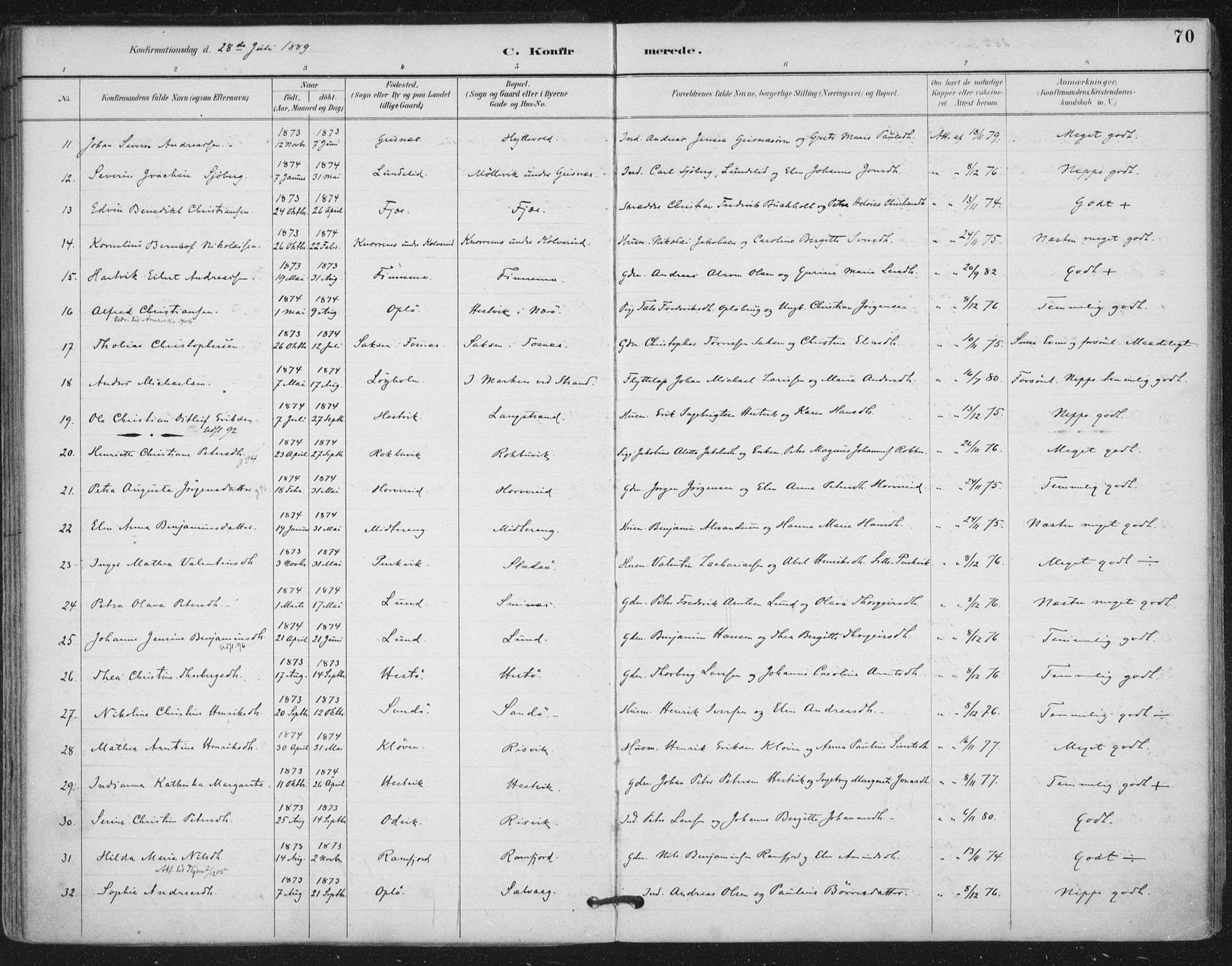 Ministerialprotokoller, klokkerbøker og fødselsregistre - Nord-Trøndelag, SAT/A-1458/780/L0644: Parish register (official) no. 780A08, 1886-1903, p. 70