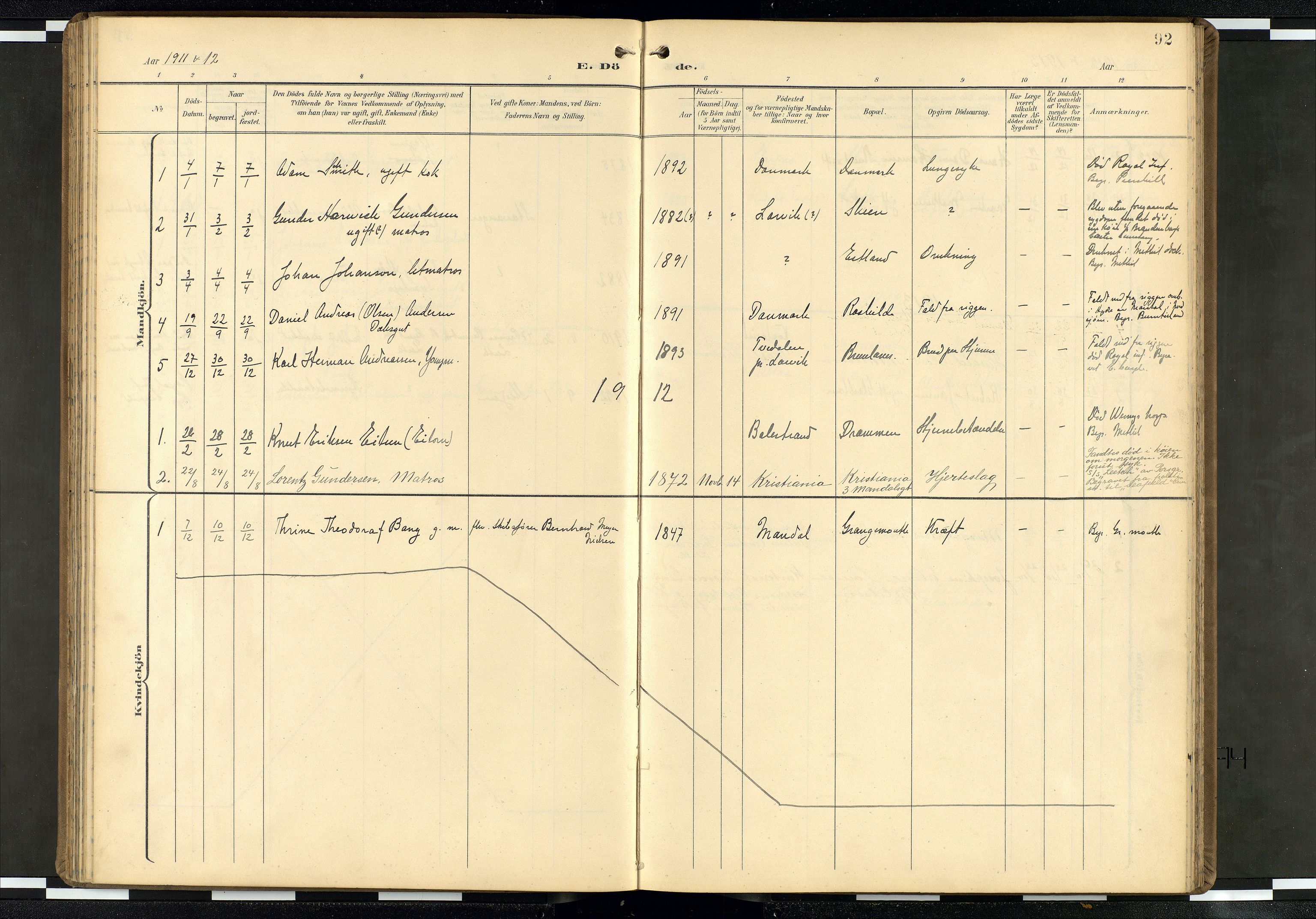Den norske sjømannsmisjon i utlandet/Skotske havner (Leith, Glasgow), SAB/SAB/PA-0100/H/Ha/Haa/L0004: Parish register (official) no. A 4, 1899-1949, p. 91b-92a