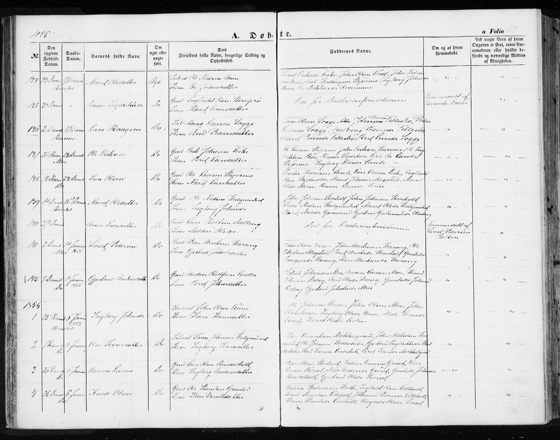Ministerialprotokoller, klokkerbøker og fødselsregistre - Møre og Romsdal, SAT/A-1454/595/L1044: Parish register (official) no. 595A06, 1852-1863, p. 47