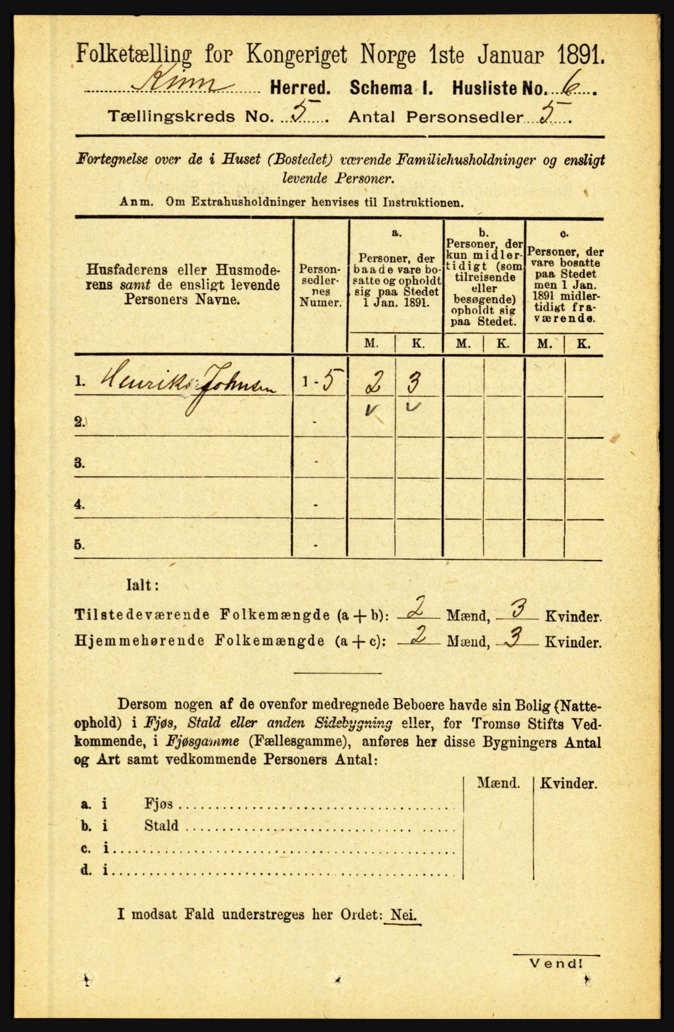 RA, 1891 census for 1437 Kinn, 1891, p. 1745