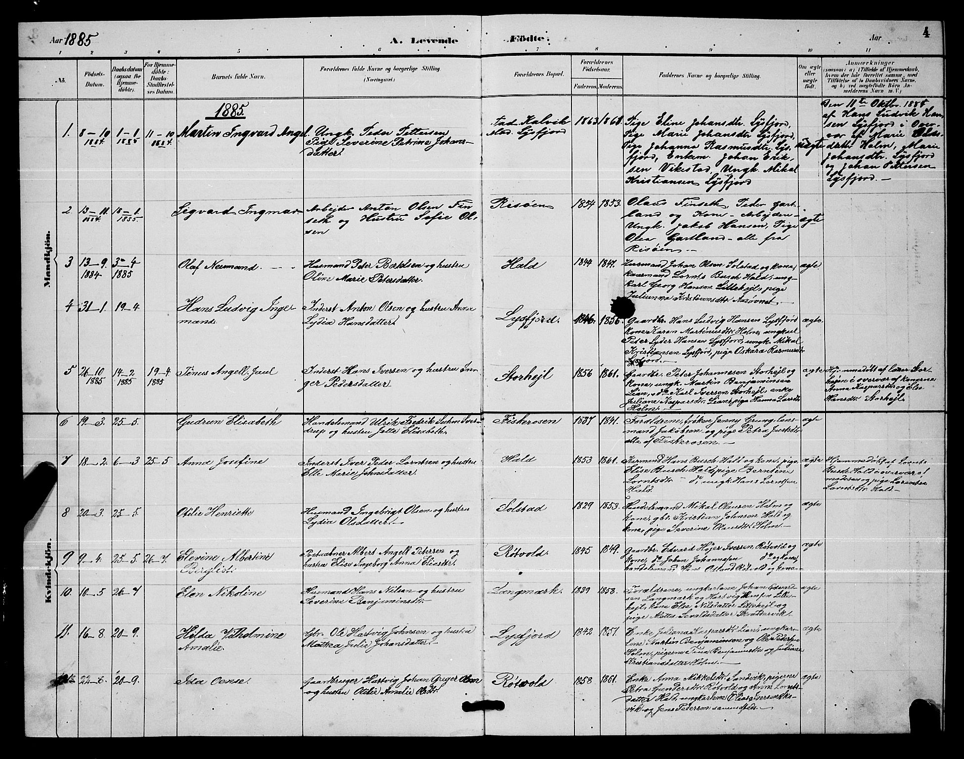 Ministerialprotokoller, klokkerbøker og fødselsregistre - Nordland, AV/SAT-A-1459/811/L0169: Parish register (copy) no. 811C01, 1884-1894, p. 4