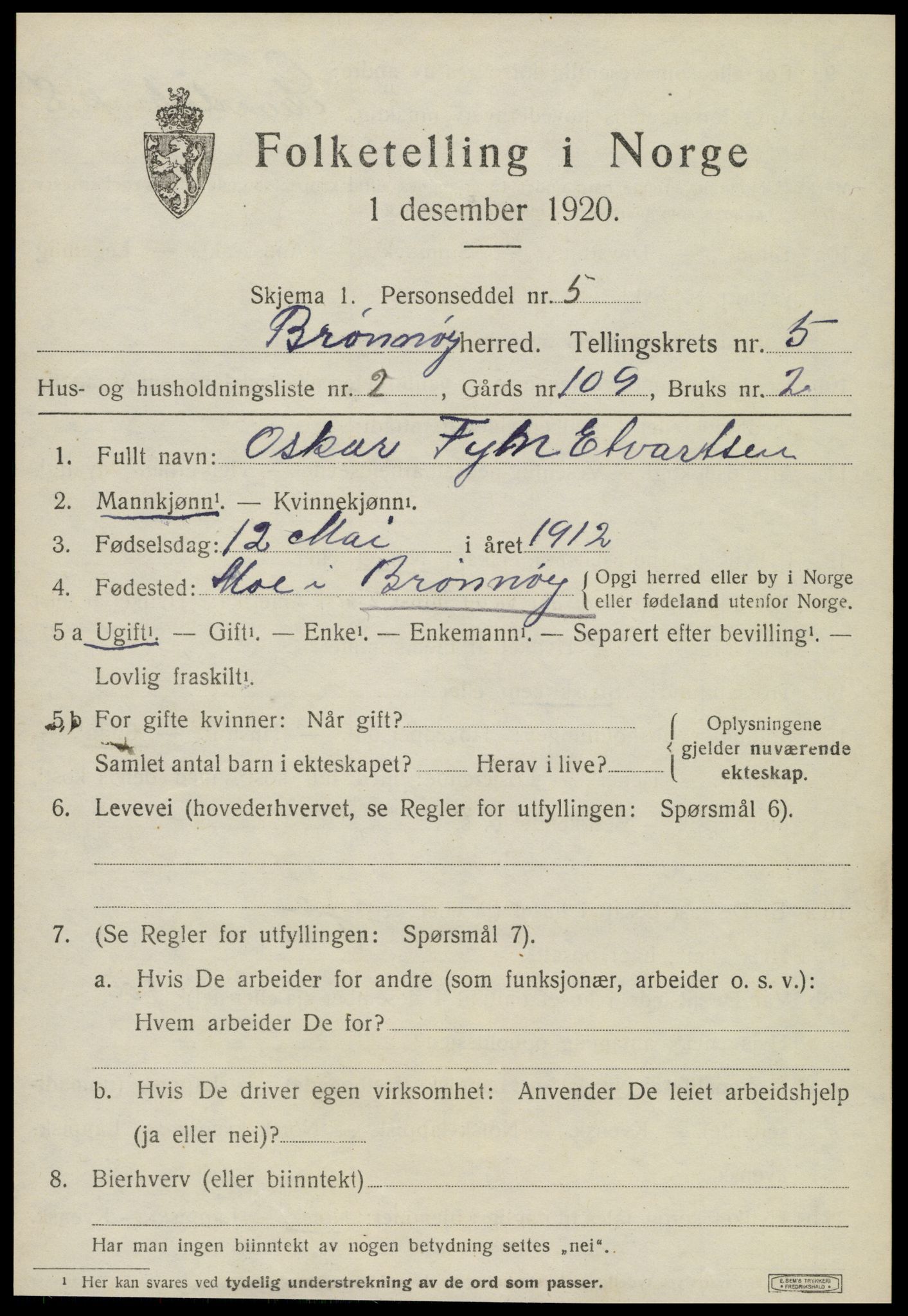 SAT, 1920 census for Brønnøy, 1920, p. 3772