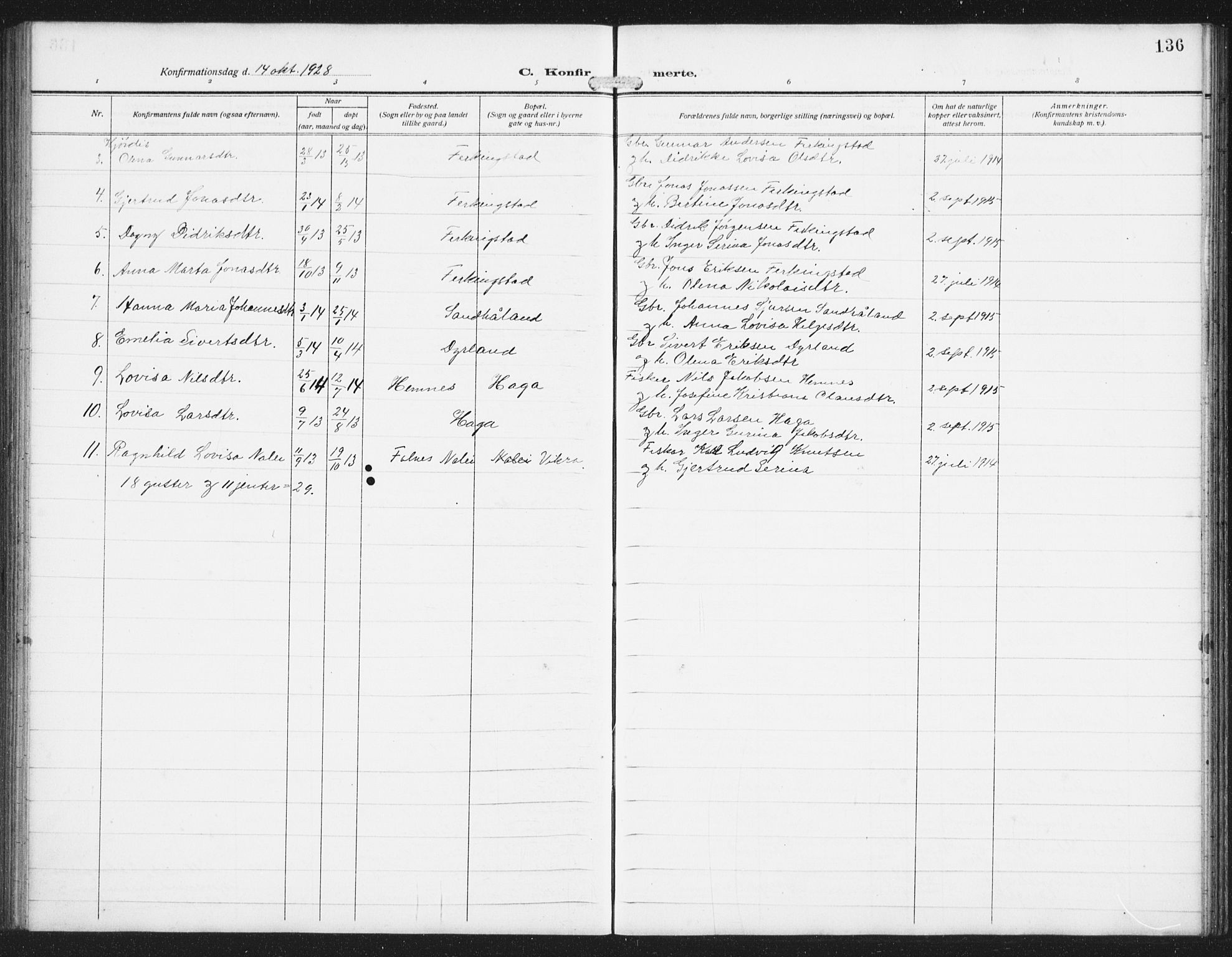 Skudenes sokneprestkontor, AV/SAST-A -101849/H/Ha/Hab/L0011: Parish register (copy) no. B 11, 1909-1943, p. 136