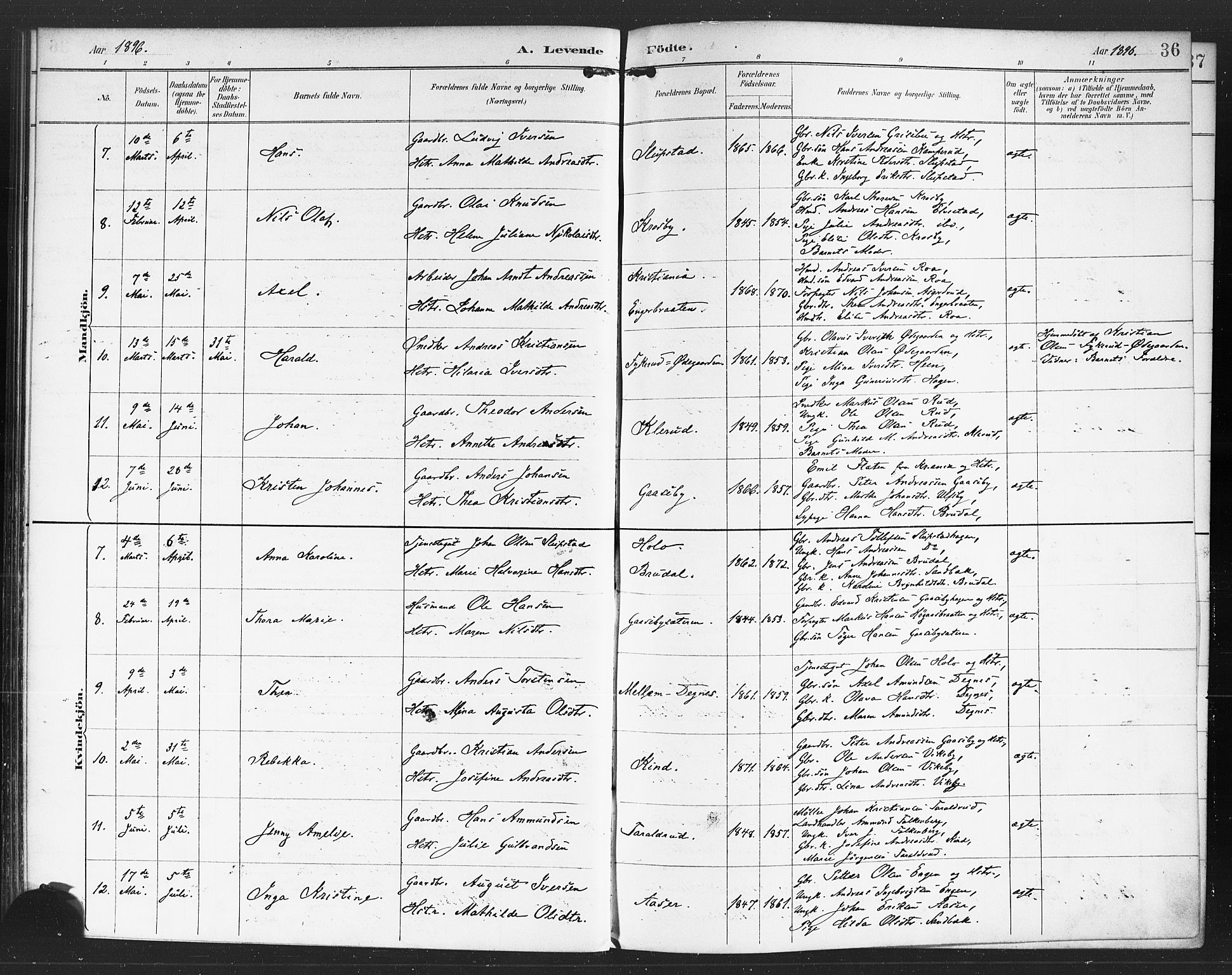 Rødenes prestekontor Kirkebøker, SAO/A-2005/F/Fa/L0010: Parish register (official) no. I 10, 1890-1900, p. 36