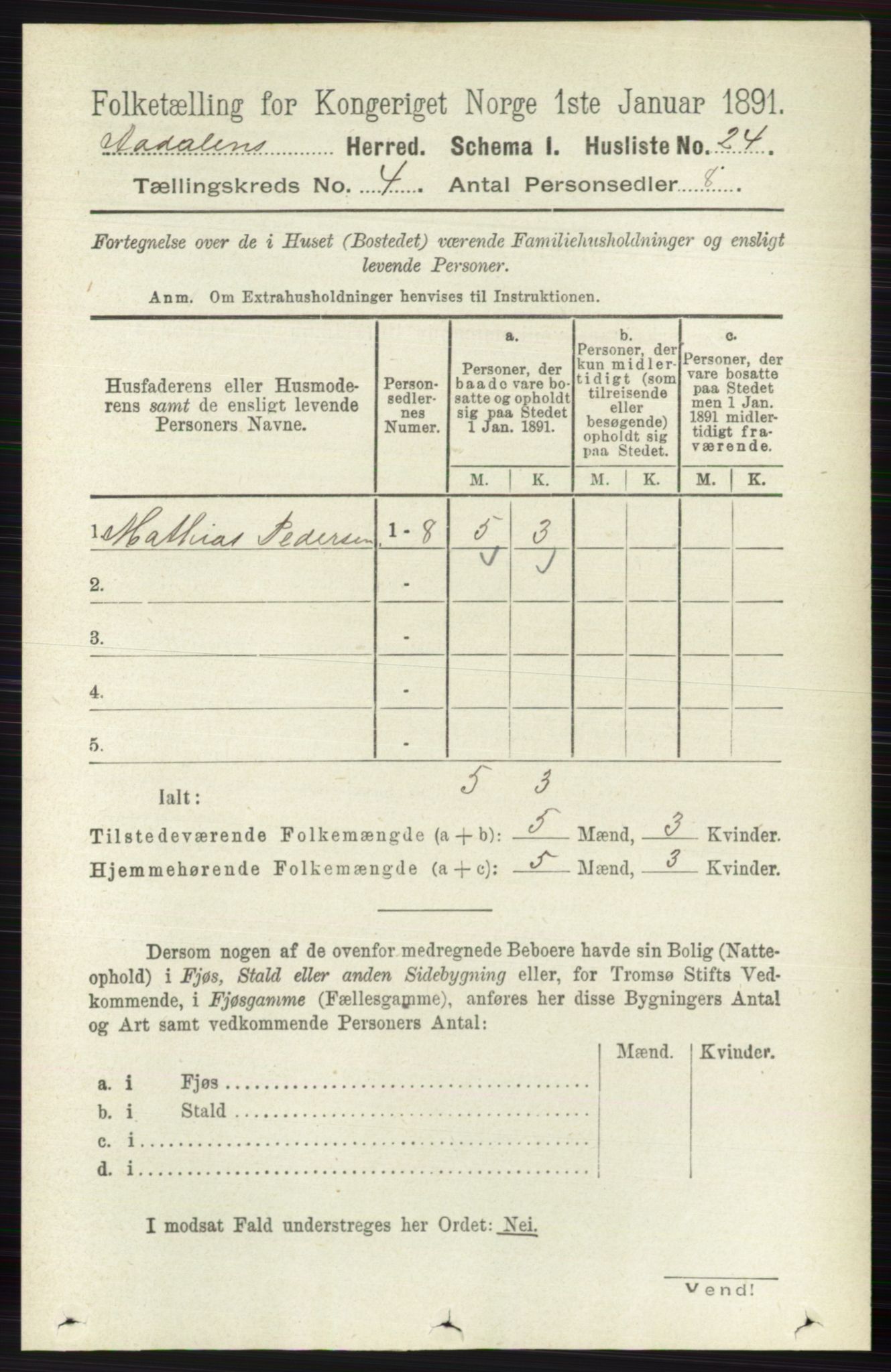 RA, 1891 census for 0614 Ådal, 1891, p. 1474