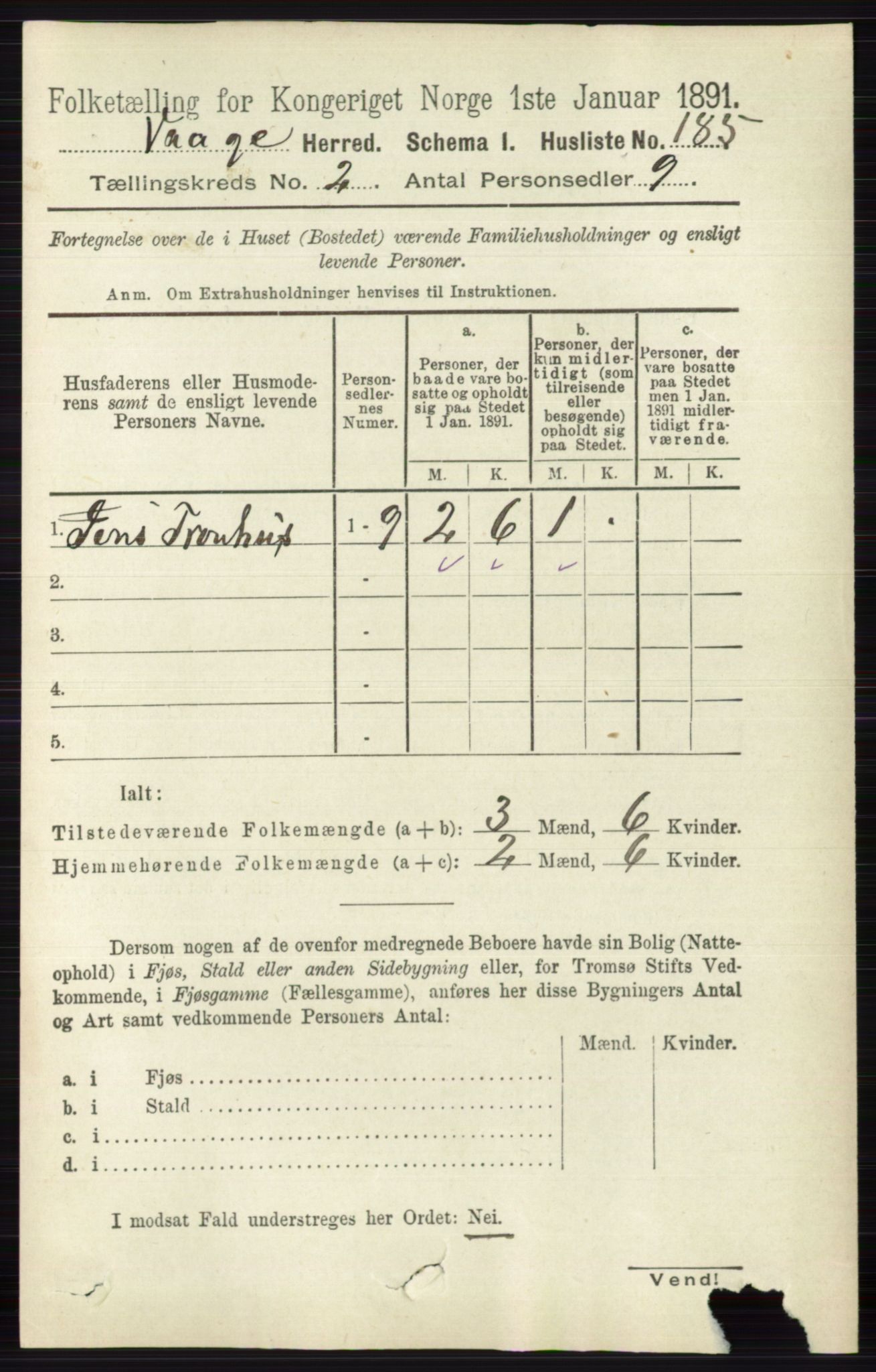 RA, 1891 census for 0515 Vågå, 1891, p. 1131