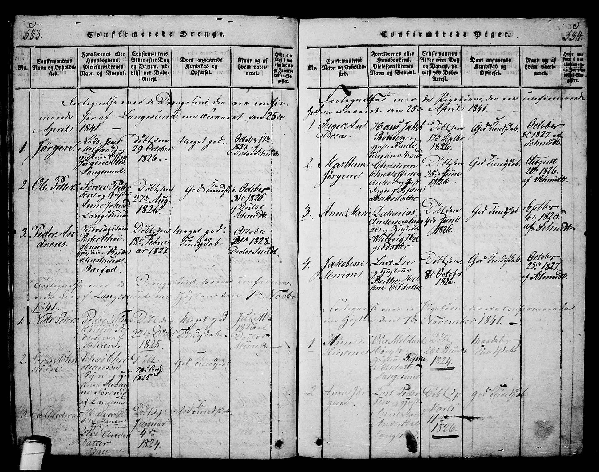 Langesund kirkebøker, SAKO/A-280/G/Ga/L0003: Parish register (copy) no. 3, 1815-1858, p. 533-534