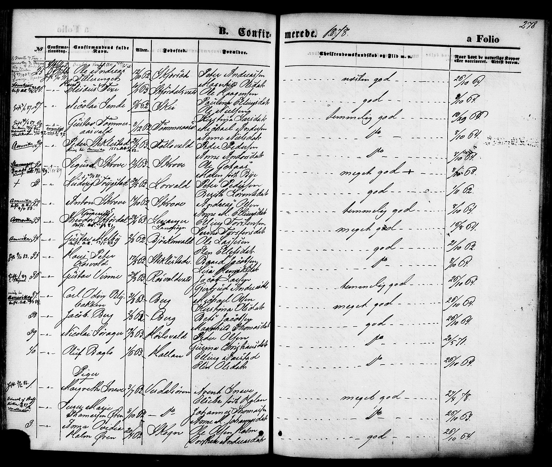 Ministerialprotokoller, klokkerbøker og fødselsregistre - Nord-Trøndelag, AV/SAT-A-1458/723/L0242: Parish register (official) no. 723A11, 1870-1880, p. 278