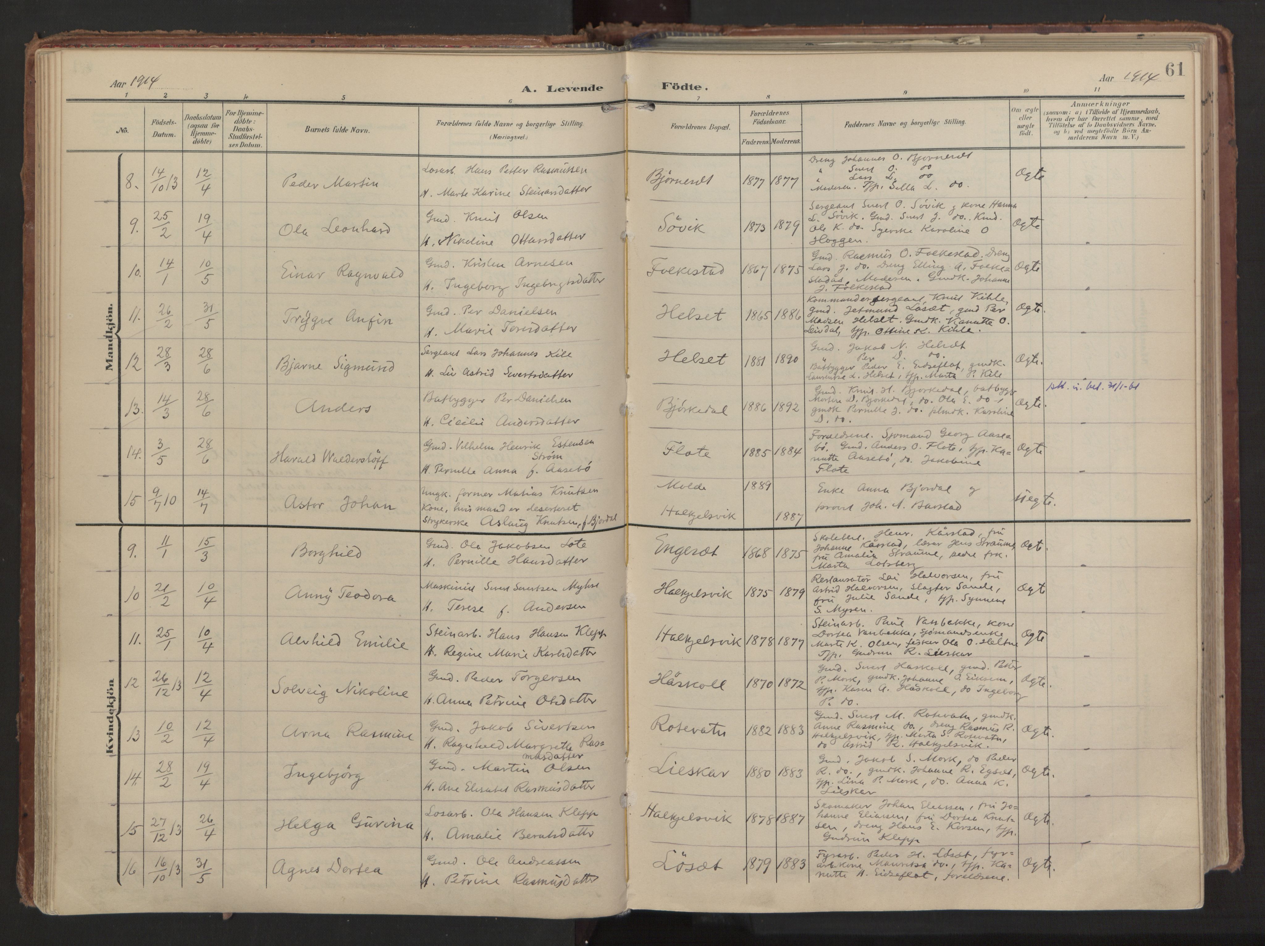 Ministerialprotokoller, klokkerbøker og fødselsregistre - Møre og Romsdal, AV/SAT-A-1454/511/L0144: Parish register (official) no. 511A11, 1906-1923, p. 61