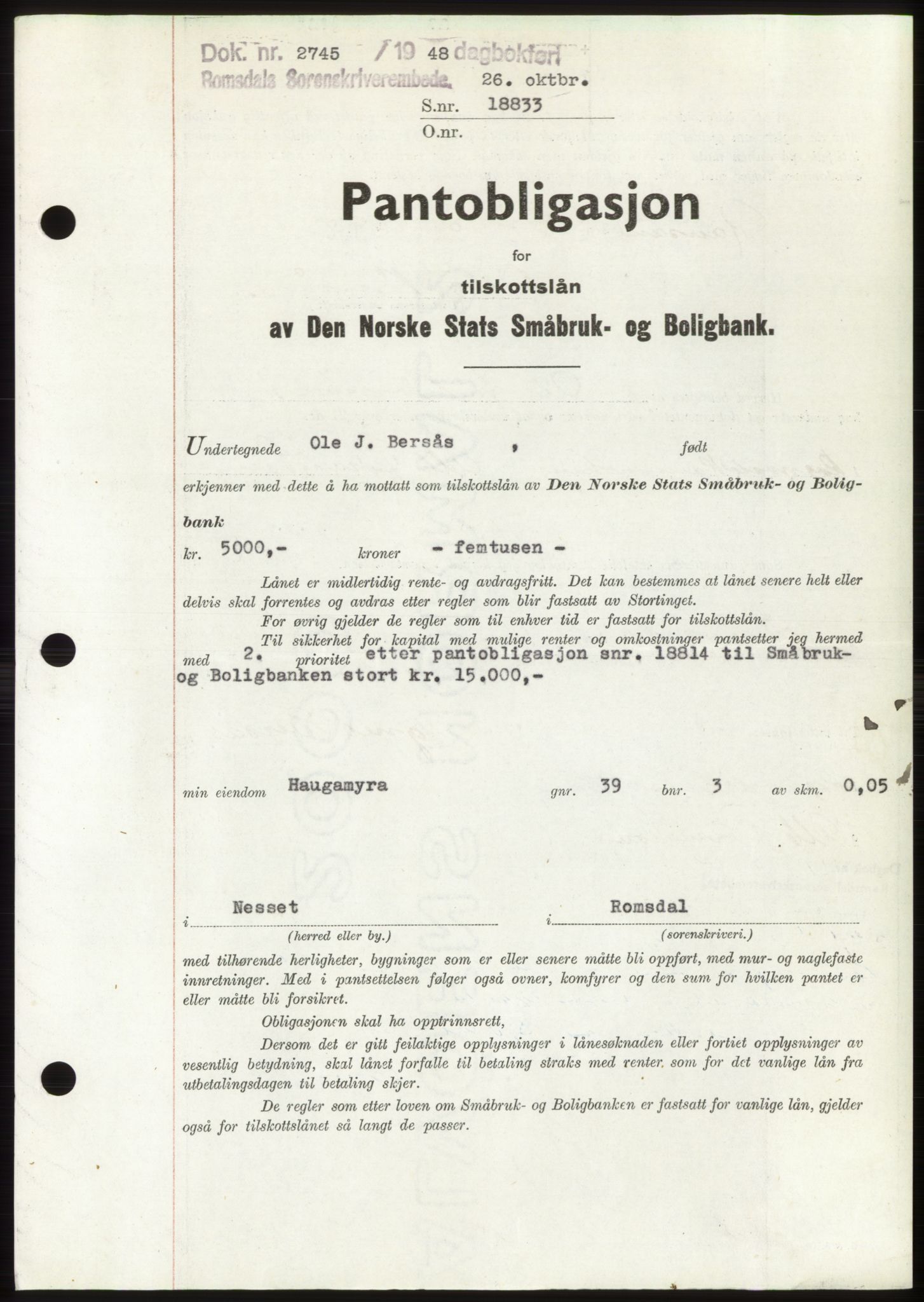 Romsdal sorenskriveri, AV/SAT-A-4149/1/2/2C: Mortgage book no. B4, 1948-1949, Diary no: : 2745/1948