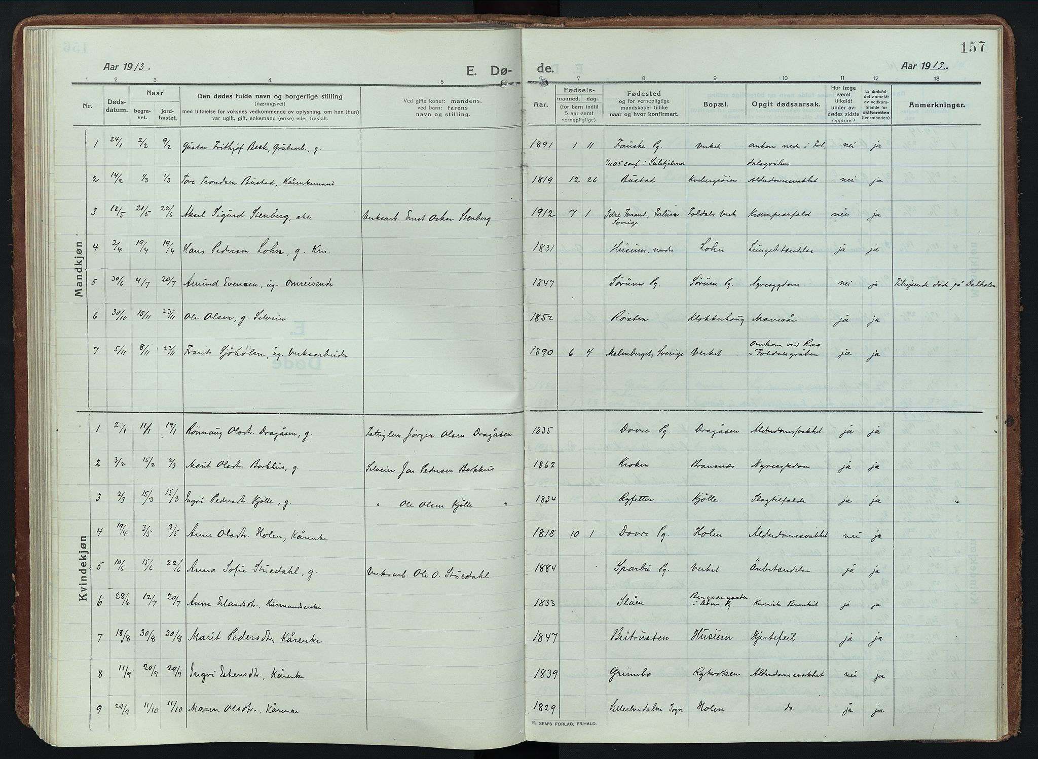 Alvdal prestekontor, SAH/PREST-060/H/Ha/Haa/L0005: Parish register (official) no. 5, 1913-1930, p. 157