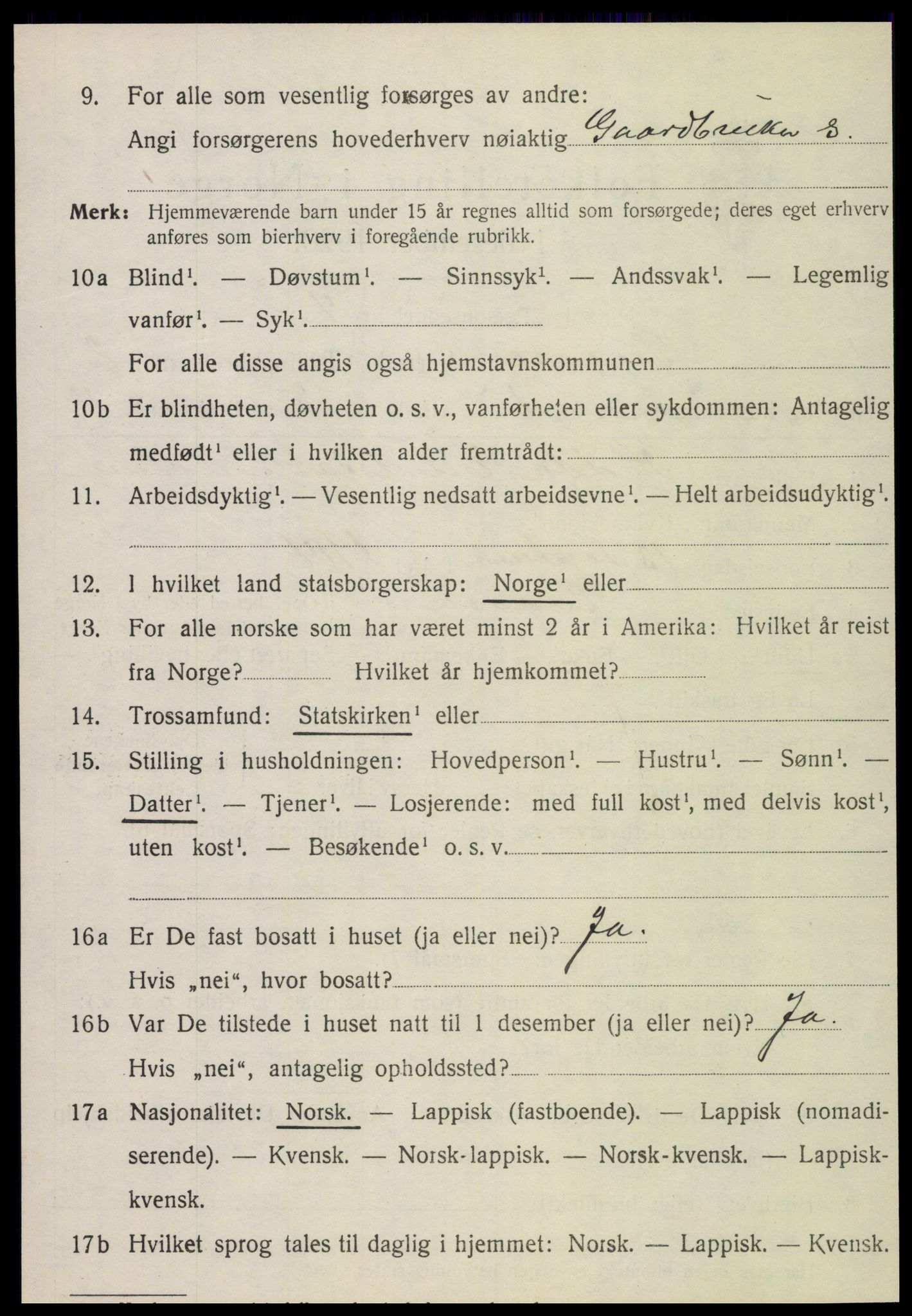 SAT, 1920 census for Snåsa, 1920, p. 1191