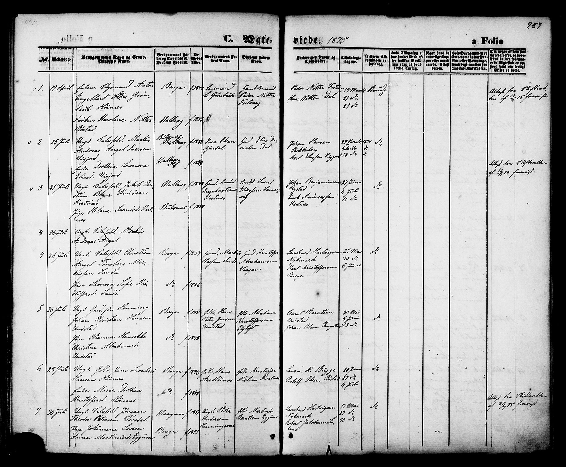 Ministerialprotokoller, klokkerbøker og fødselsregistre - Nordland, SAT/A-1459/880/L1132: Parish register (official) no. 880A06, 1869-1887, p. 287