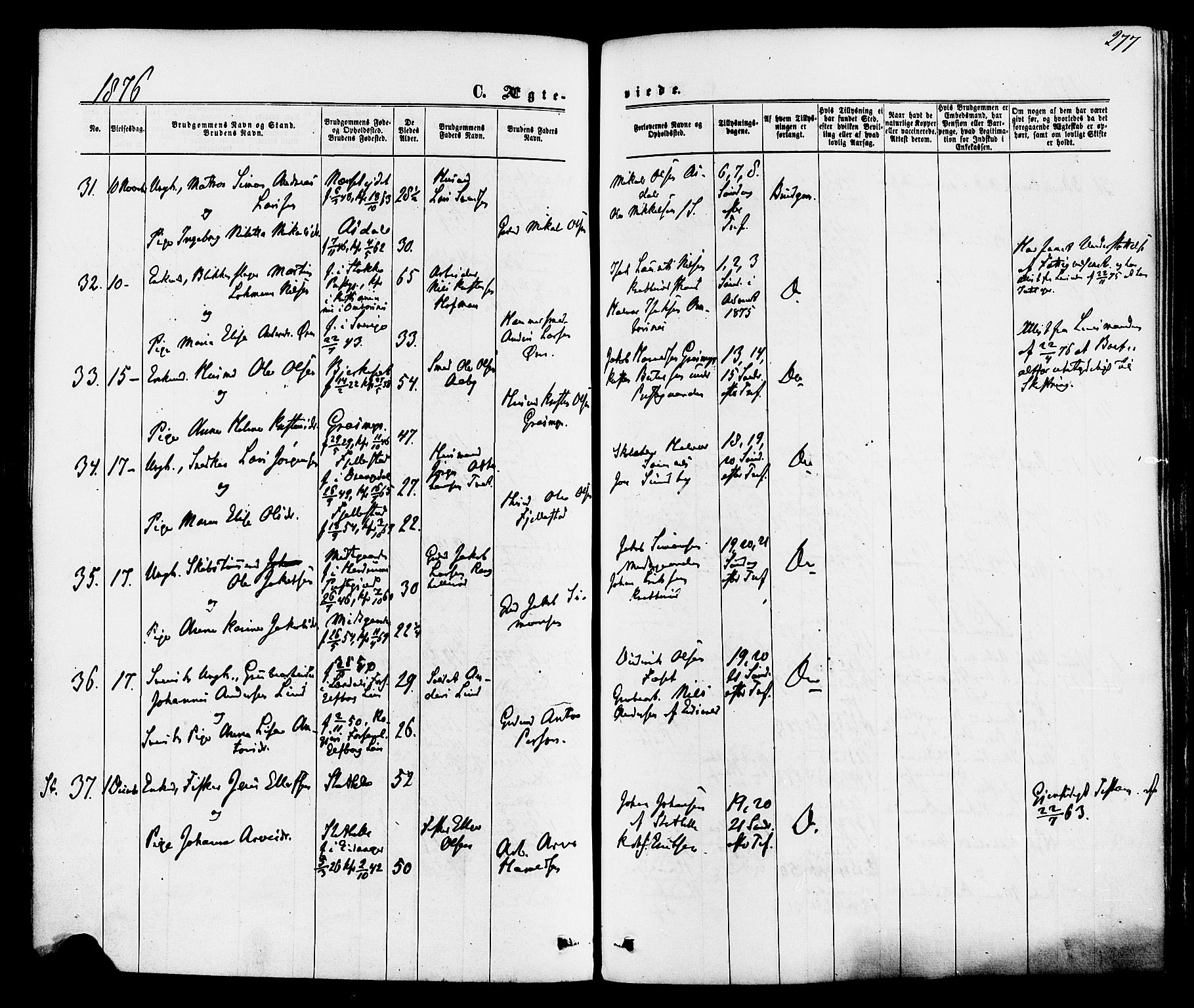 Bamble kirkebøker, SAKO/A-253/F/Fa/L0006: Parish register (official) no. I 6, 1869-1877, p. 277