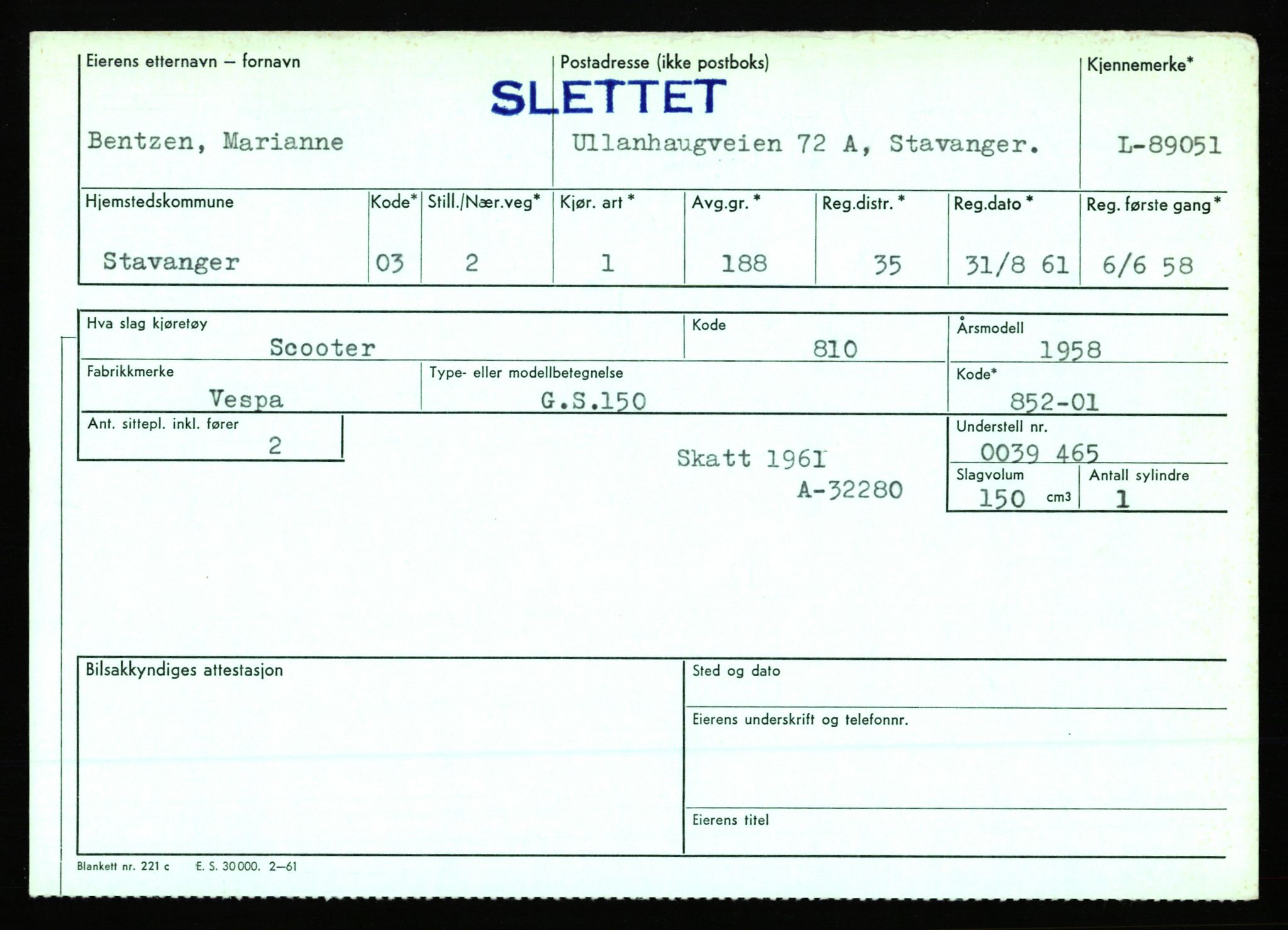 Stavanger trafikkstasjon, SAST/A-101942/0/F/L0075: L-88800 - L-92499, 1930-1971, p. 465