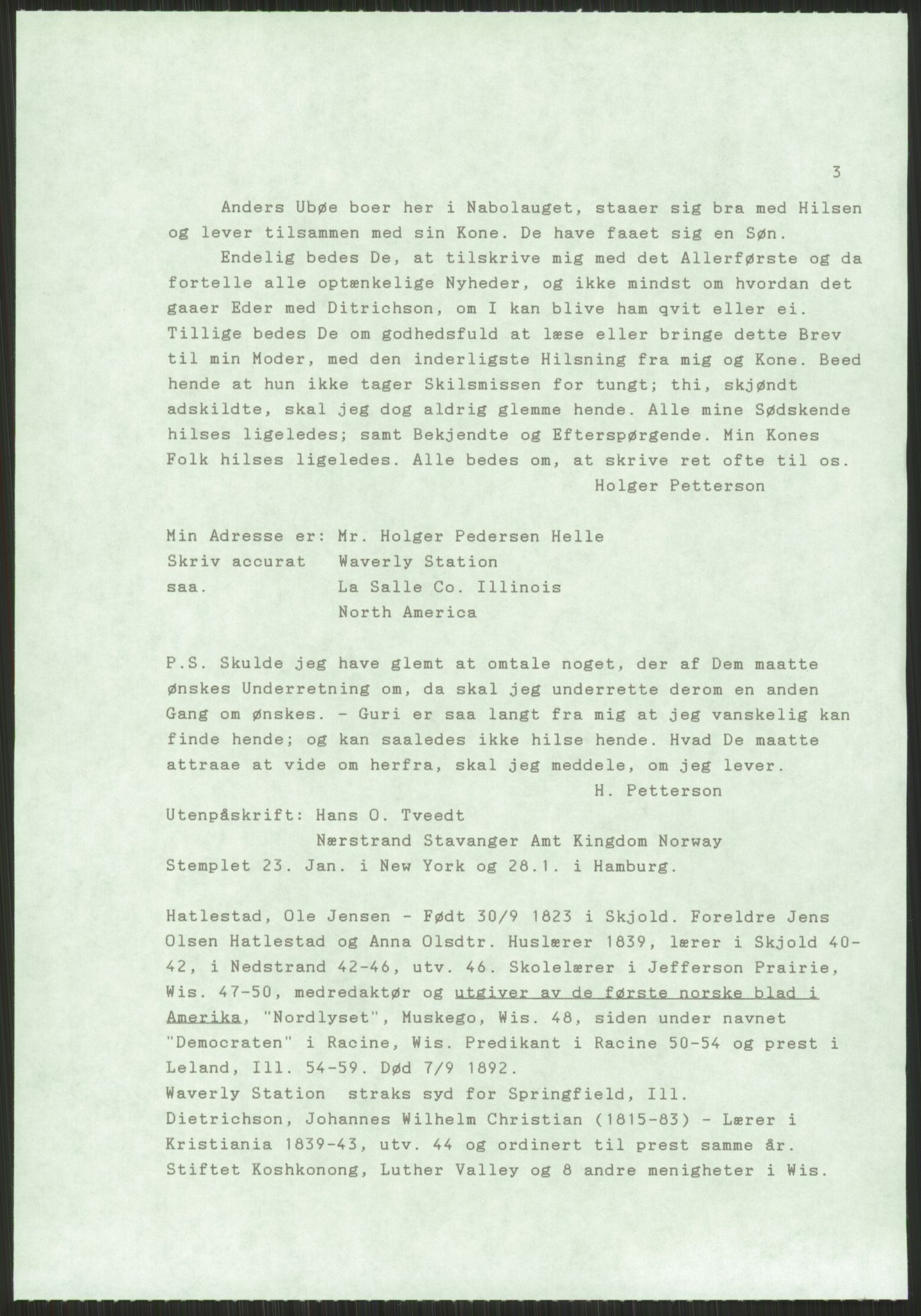 Samlinger til kildeutgivelse, Amerikabrevene, AV/RA-EA-4057/F/L0029: Innlån fra Rogaland: Helle - Tysvær, 1838-1914, p. 13