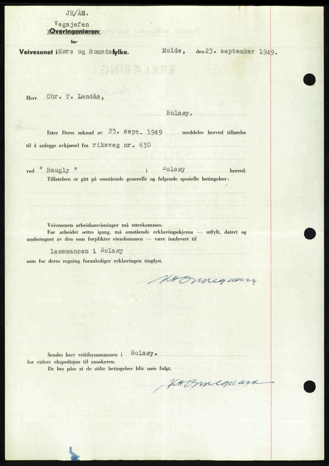 Romsdal sorenskriveri, AV/SAT-A-4149/1/2/2C: Mortgage book no. A31, 1949-1949, Diary no: : 3016/1949