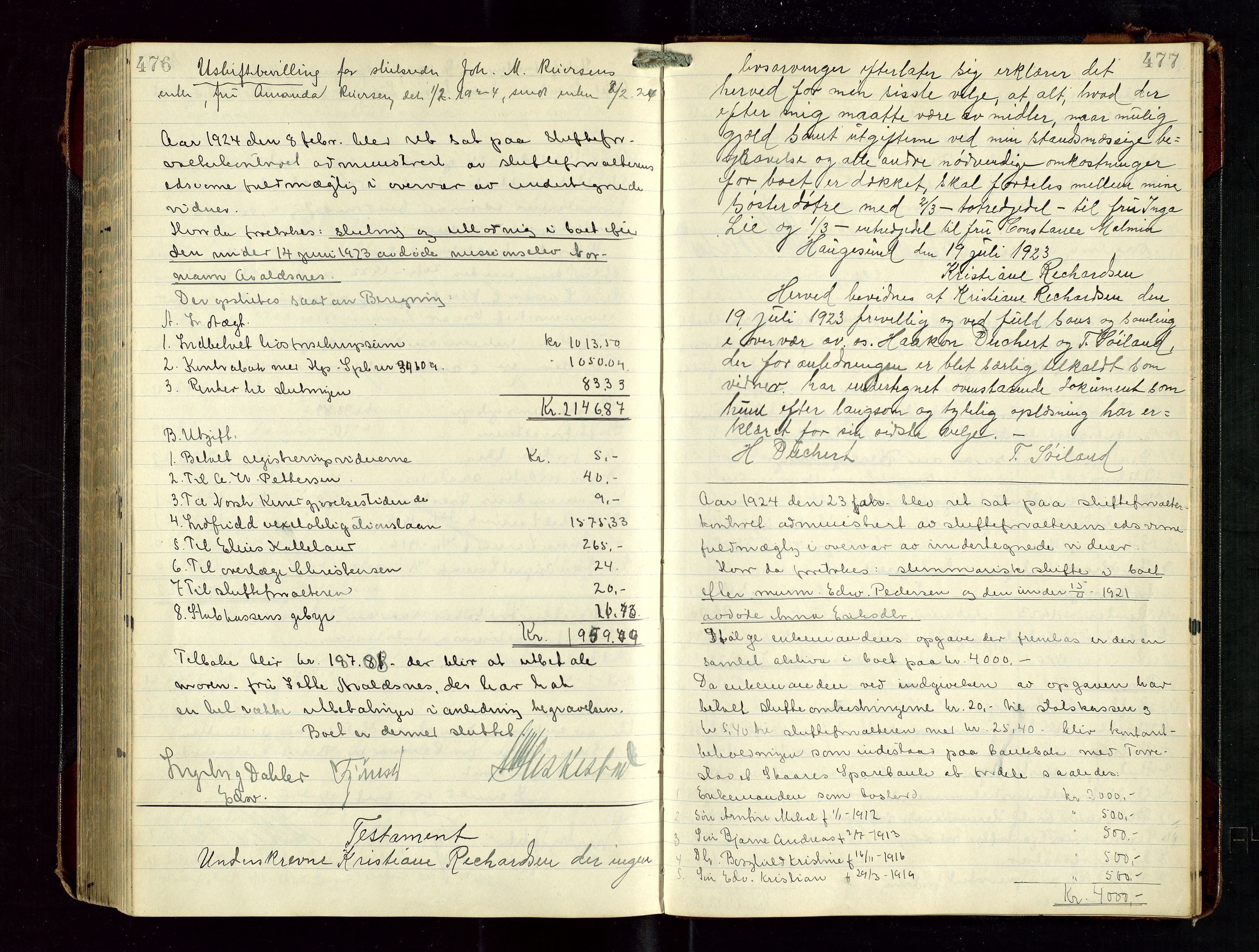 Haugesund tingrett, SAST/A-101415/01/IV/IVD/L0003: Skifteutlodningsprotokoll, med register, 1915-1924, p. 476-477