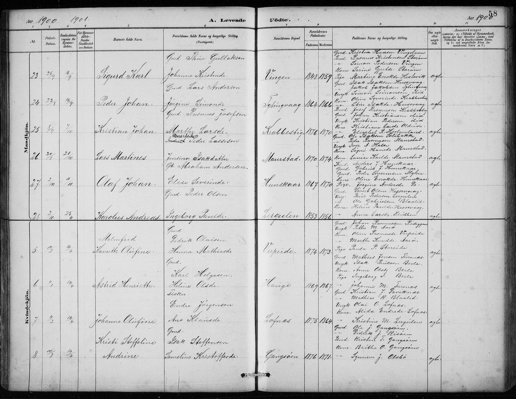 Davik sokneprestembete, AV/SAB-A-79701/H/Hab/Habc/L0002: Parish register (copy) no. C 2, 1889-1906, p. 58