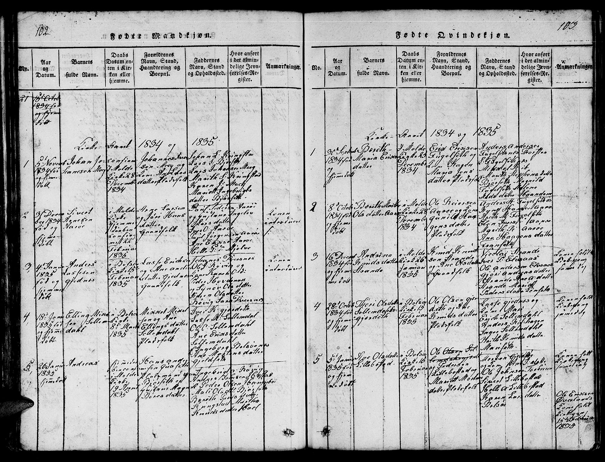 Ministerialprotokoller, klokkerbøker og fødselsregistre - Møre og Romsdal, AV/SAT-A-1454/555/L0665: Parish register (copy) no. 555C01, 1818-1868, p. 102-103