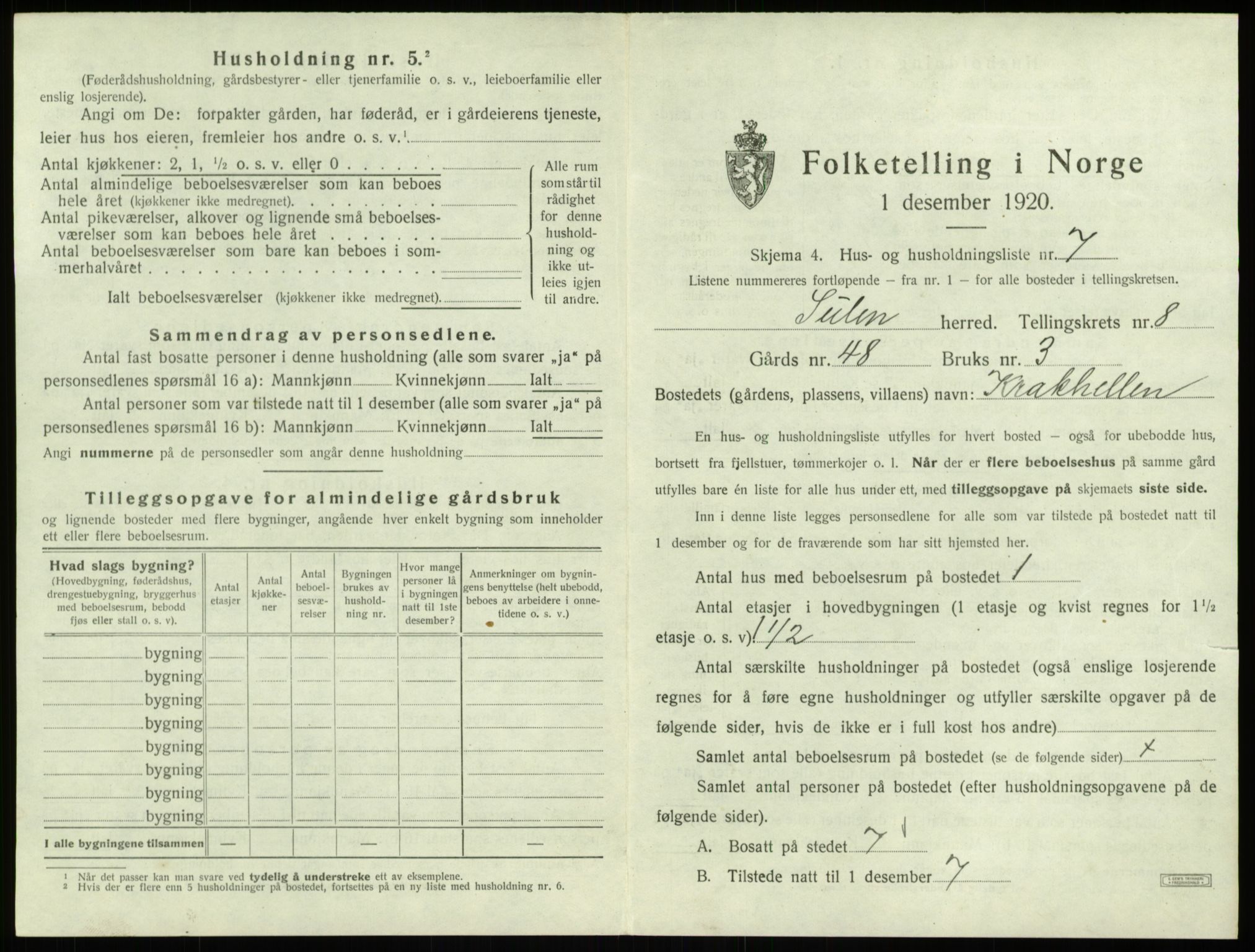 SAB, 1920 census for Solund, 1920, p. 476