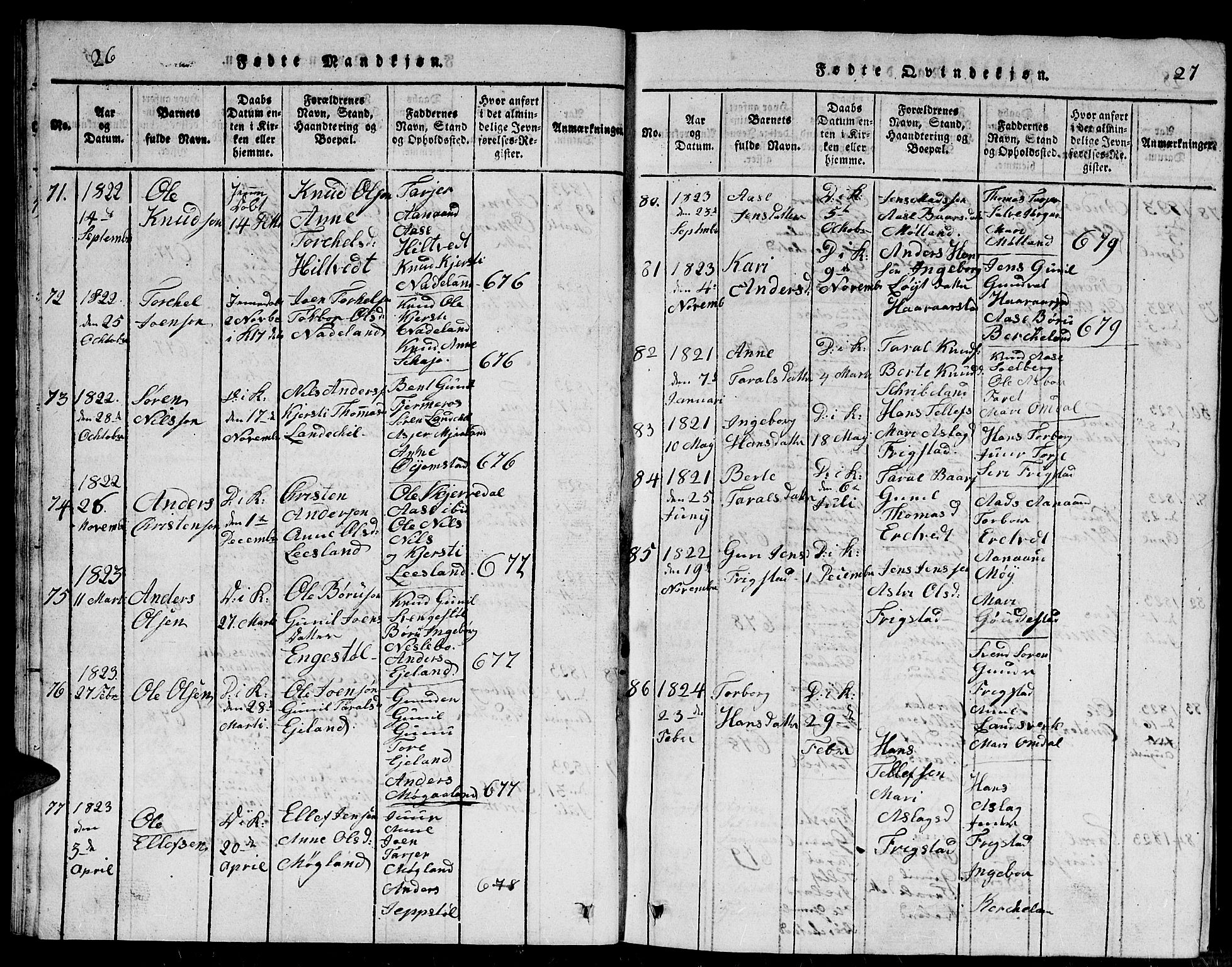 Evje sokneprestkontor, AV/SAK-1111-0008/F/Fb/Fbc/L0001: Parish register (copy) no. B 1, 1816-1836, p. 26-27