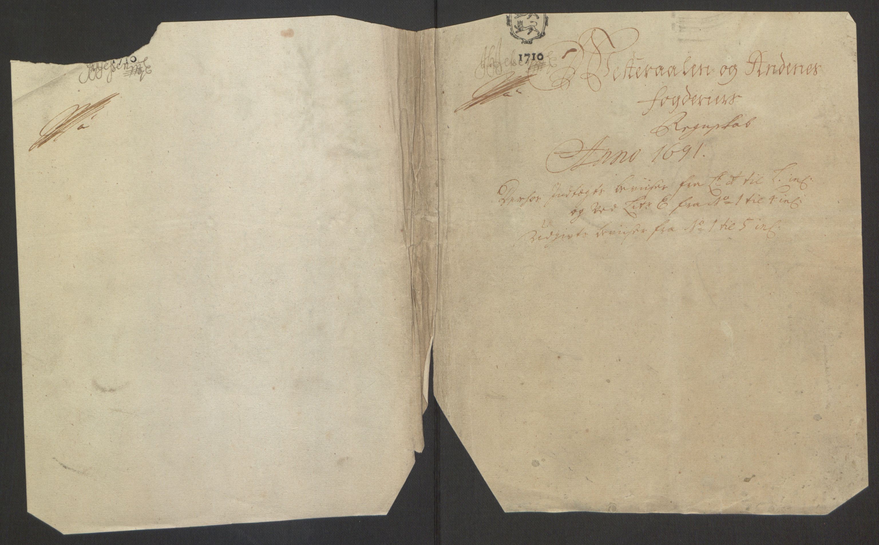 Rentekammeret inntil 1814, Reviderte regnskaper, Fogderegnskap, RA/EA-4092/R67/L4676: Fogderegnskap Vesterålen, Andenes og Lofoten, 1691-1693, p. 3