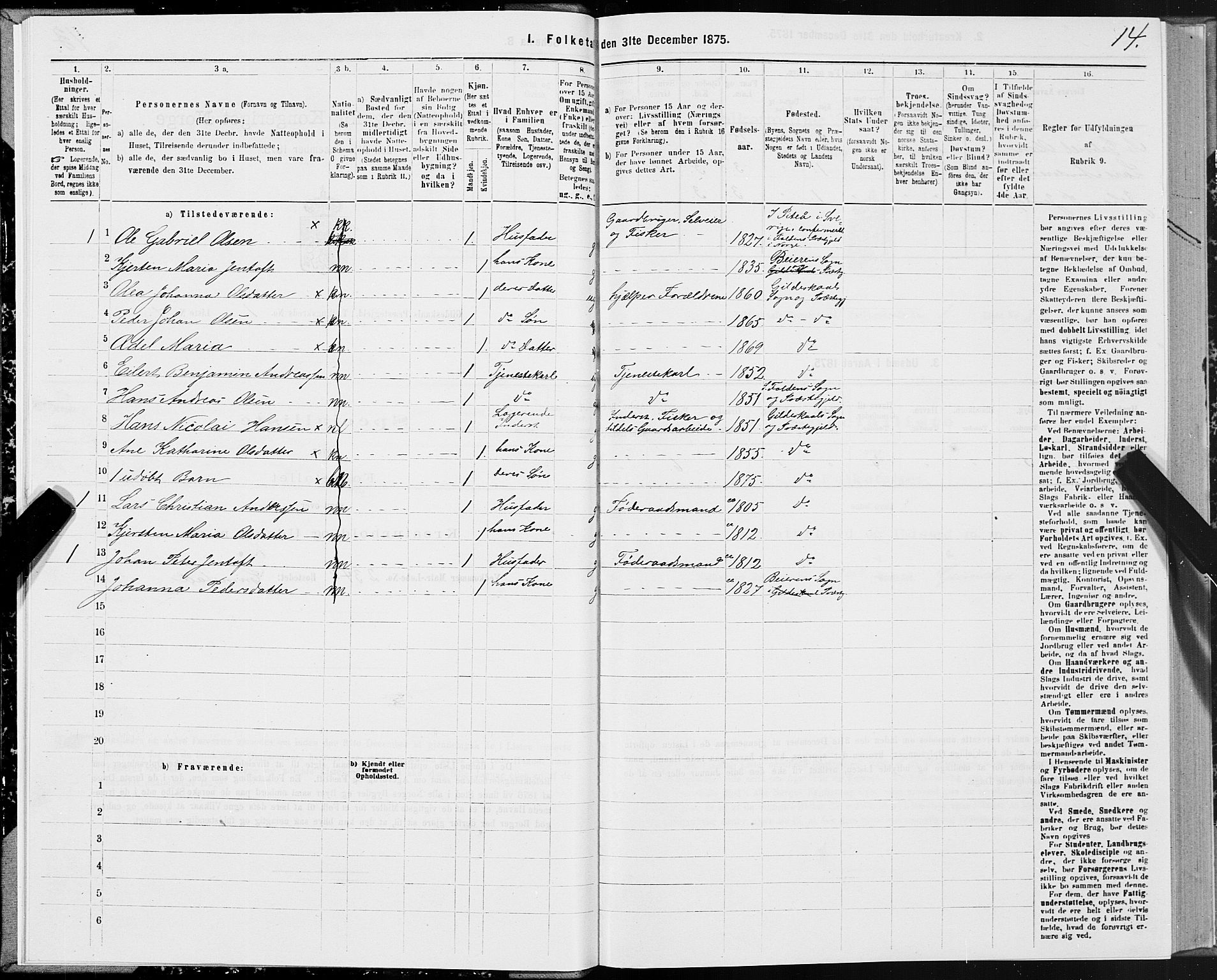 SAT, 1875 census for 1838P Gildeskål, 1875, p. 1014