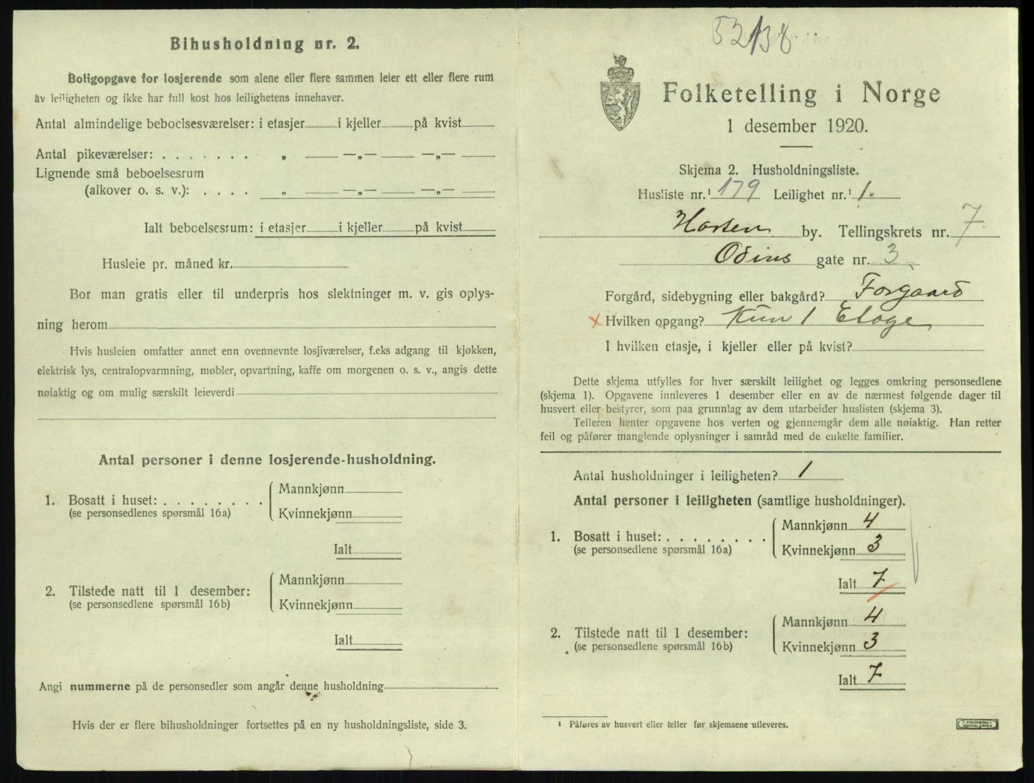 SAKO, 1920 census for Horten, 1920, p. 7865