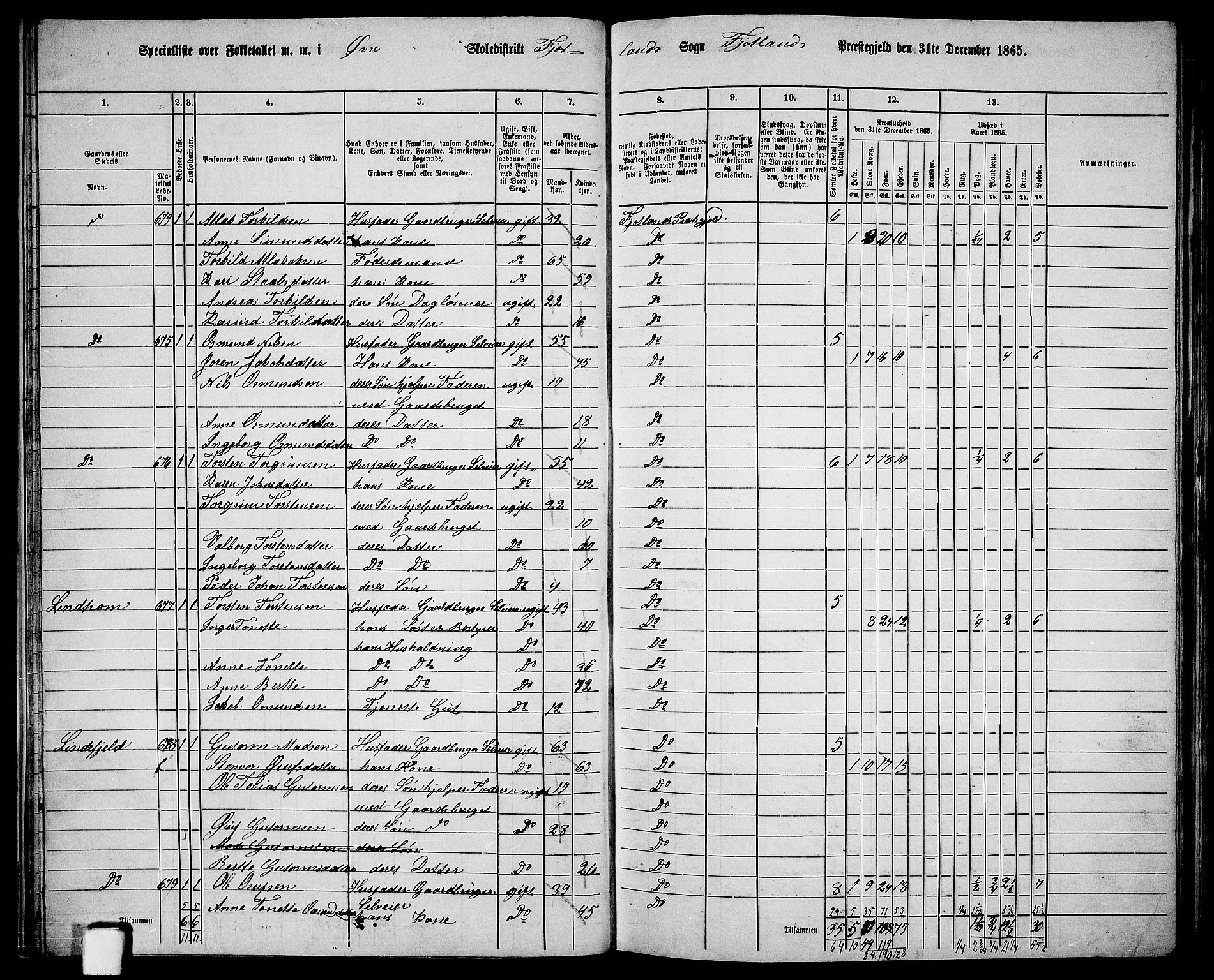 RA, 1865 census for Fjotland, 1865, p. 24