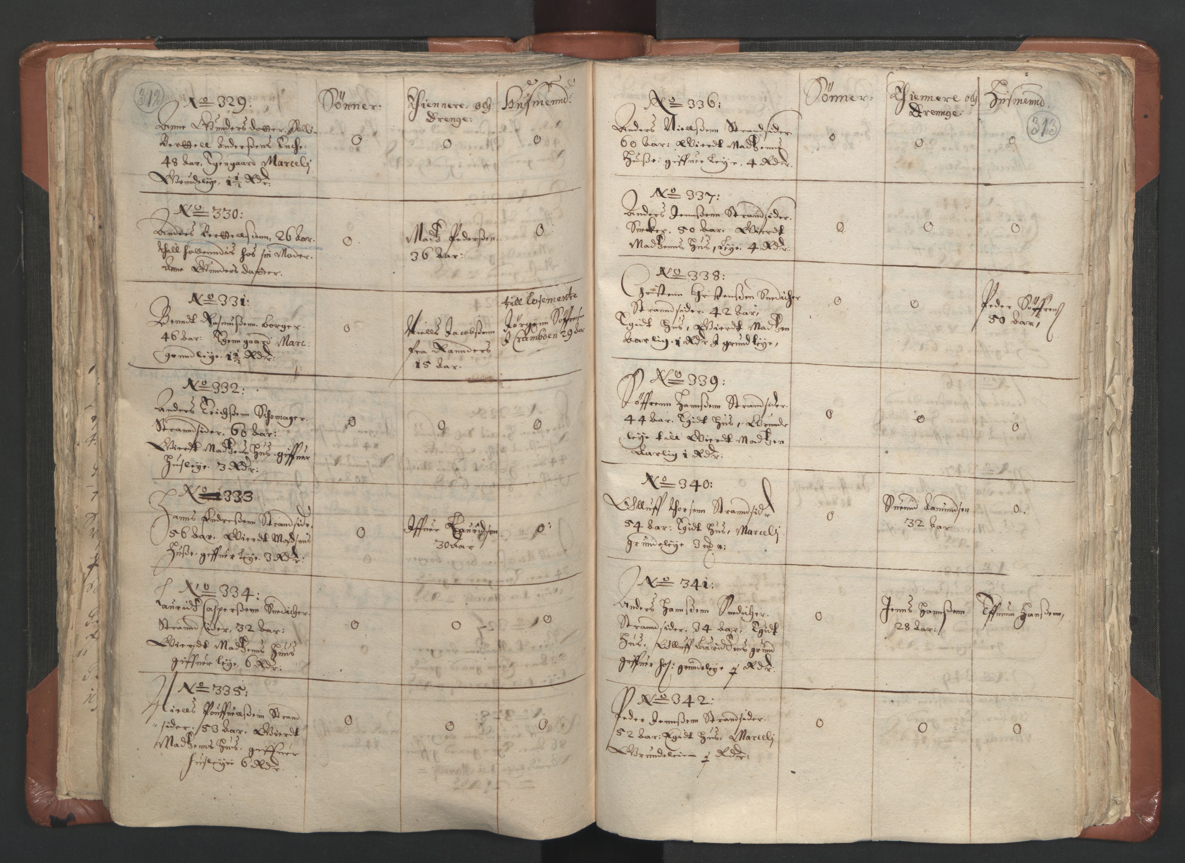 RA, Vicar's Census 1664-1666, no. 9: Bragernes deanery, 1664-1666, p. 312-313